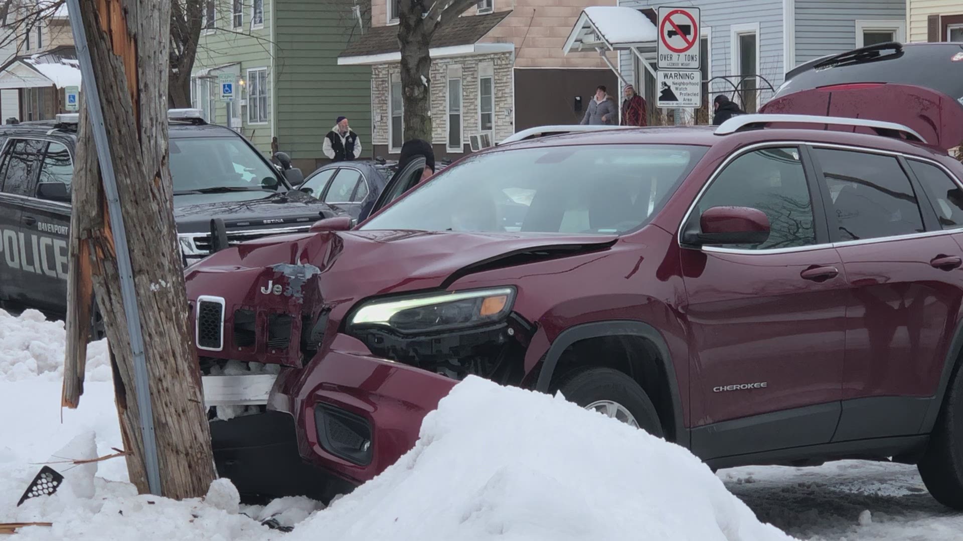 The Jeep crashed in the intersection of South Howell Street and West First Avenue just before 9:30 a.m. Feb. 1, 2021.