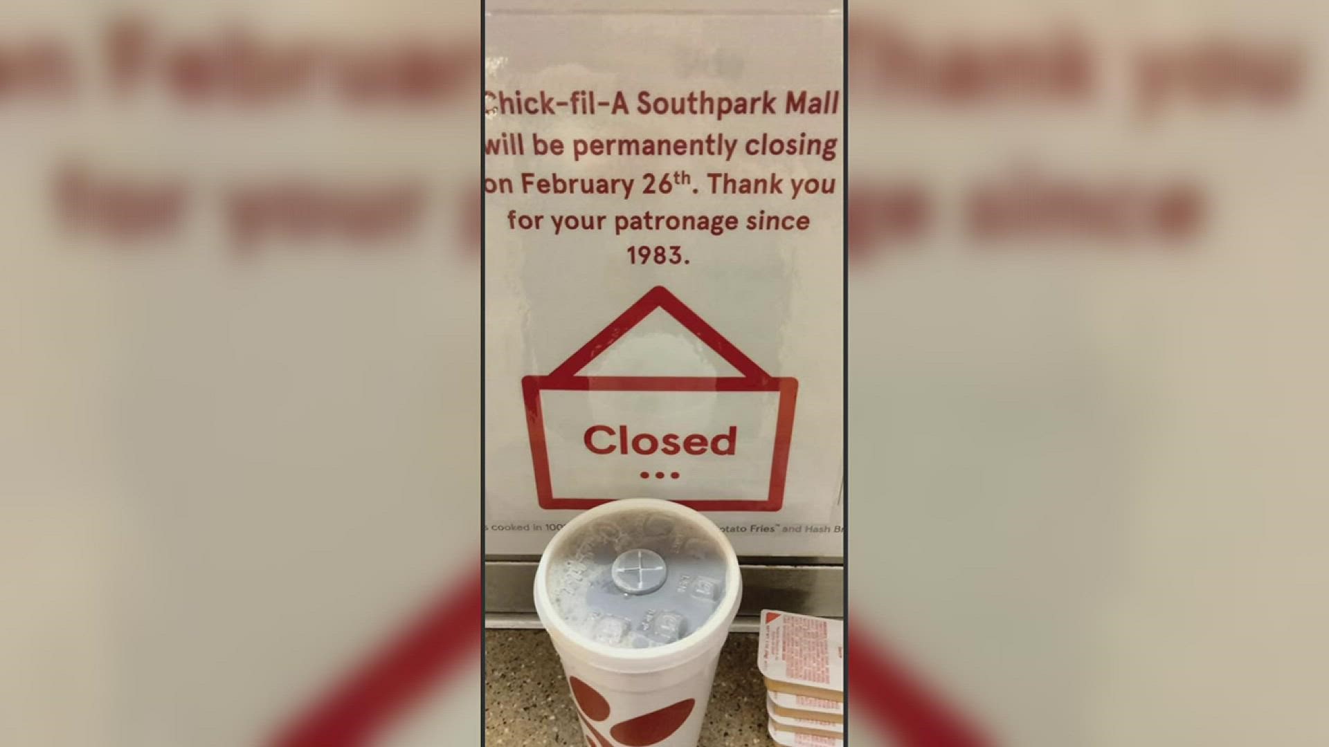 Southpark Mall's ChickfilA location shutting down after nearly 40