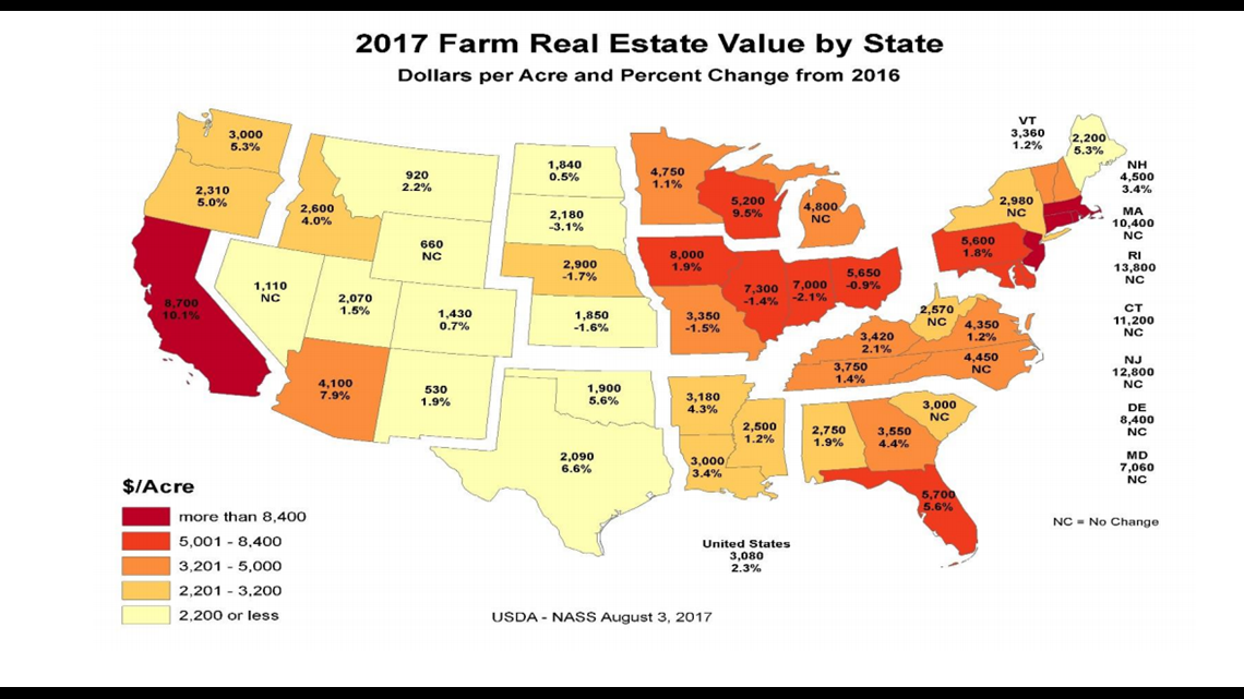 USDA farmland values show Iowa up 1.9 percent, Illinois down | wqad.com