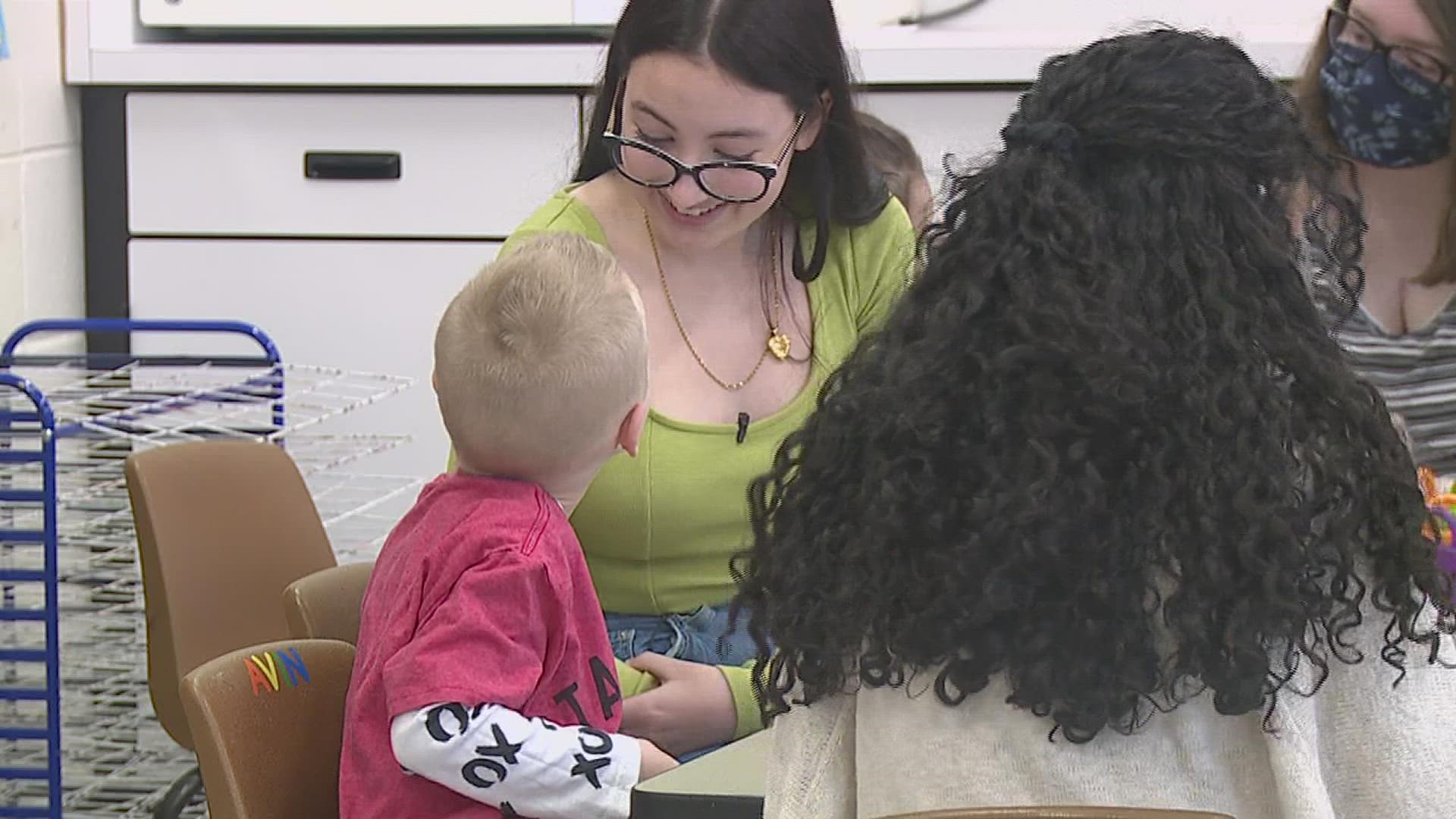 The Pleasant Valley High School offers a community preschool in one of its classrooms. Through the program, high school students learn to be the teachers.