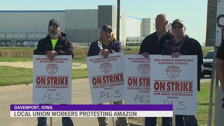 Millwrights Local 2158 begins protest after Amazon brings in out-of-state workers to complete Davenport distribution center