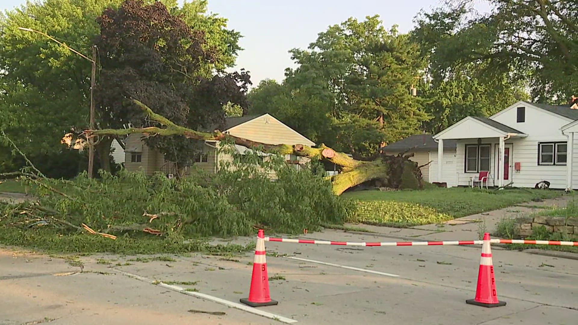 Thousands are still left without power this morning, MidAmerican is currently working on restoring power, and Grant Street in Davenport is closed due to damage.