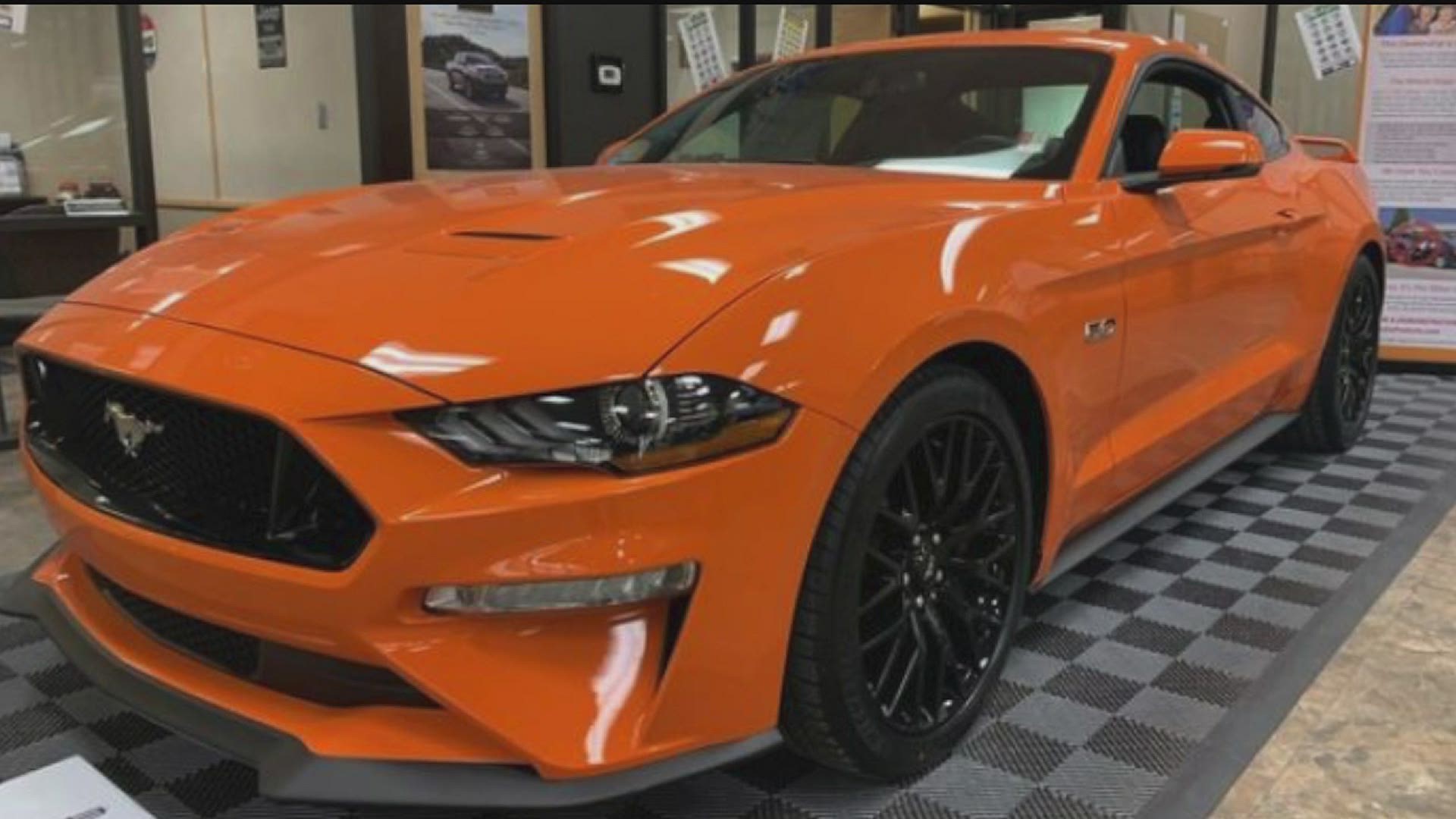 A Dodge Charger Hellcat, two Dodge Challengers and a Ford Mustang were gone when the employees came into work.