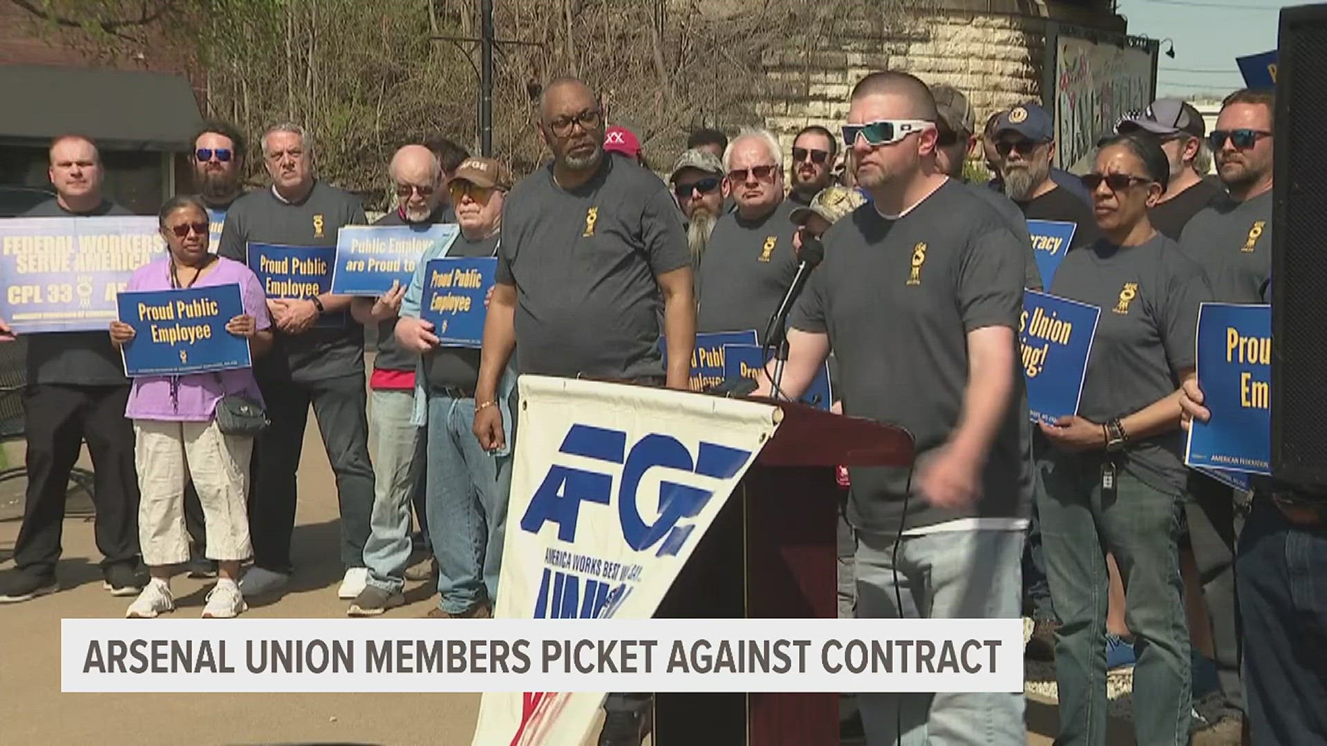 Members from AFGE Local 2119 gathered to protest what they're calling illegal action. The union says Arsenal management imposed a contract without negotiation.