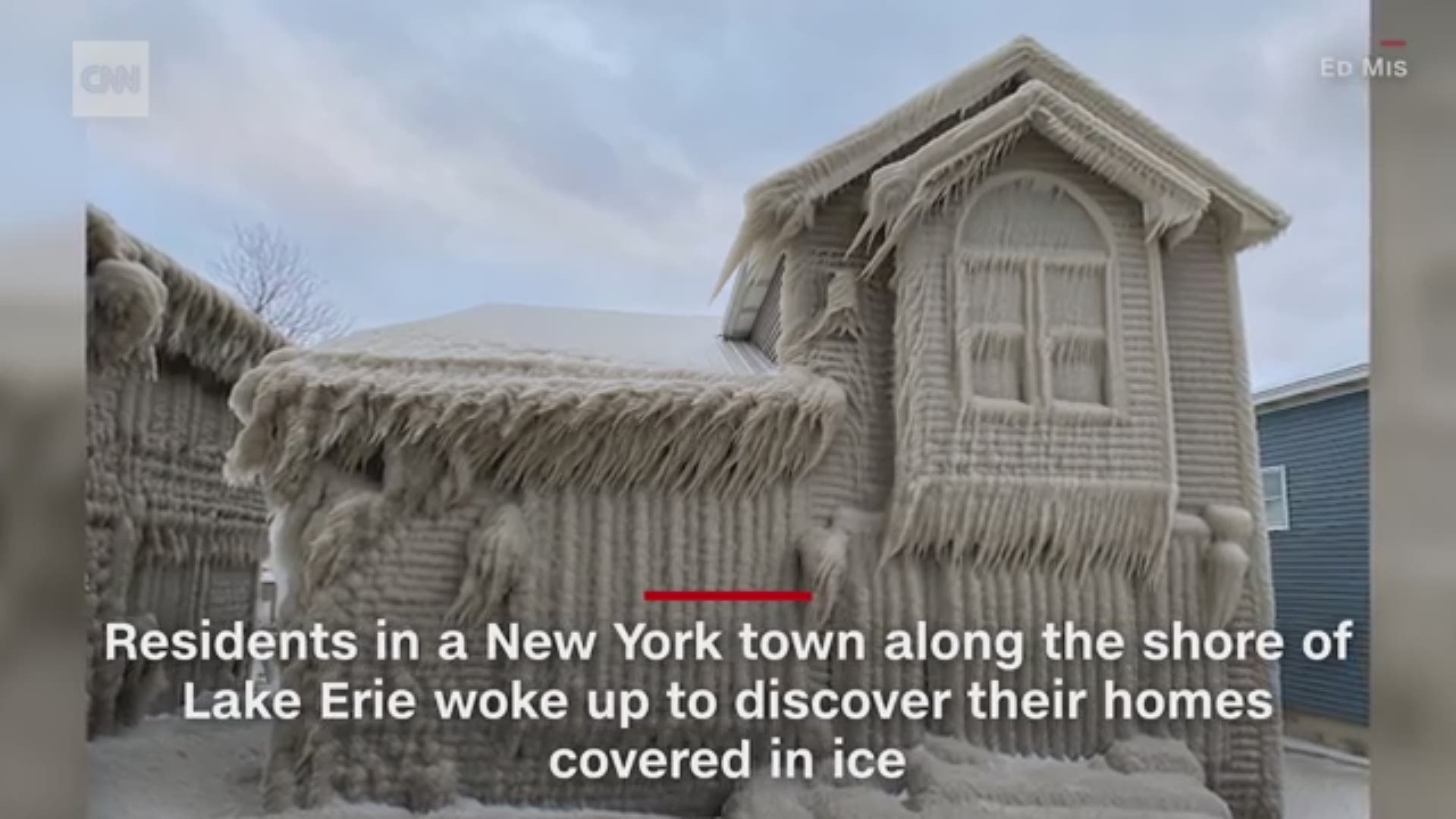 Lakeshore residents in Hamburg, New York, woke up to find their houses covered in ice that formed after two days straight of
gale force winds.