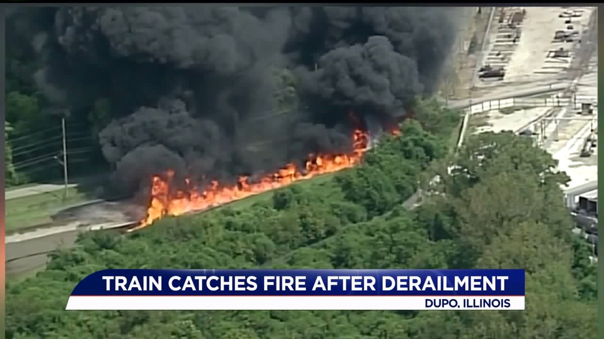 Train derails and catches on fire