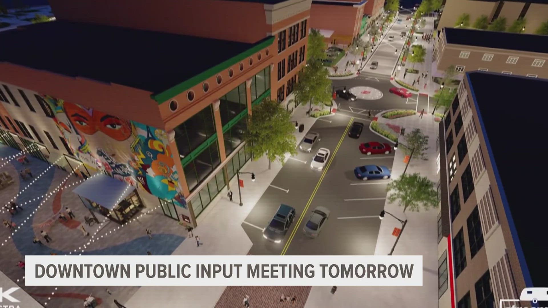 The public meeting is at 6 p.m. on Tuesday. The city is spending $7 million on downtown improvements.