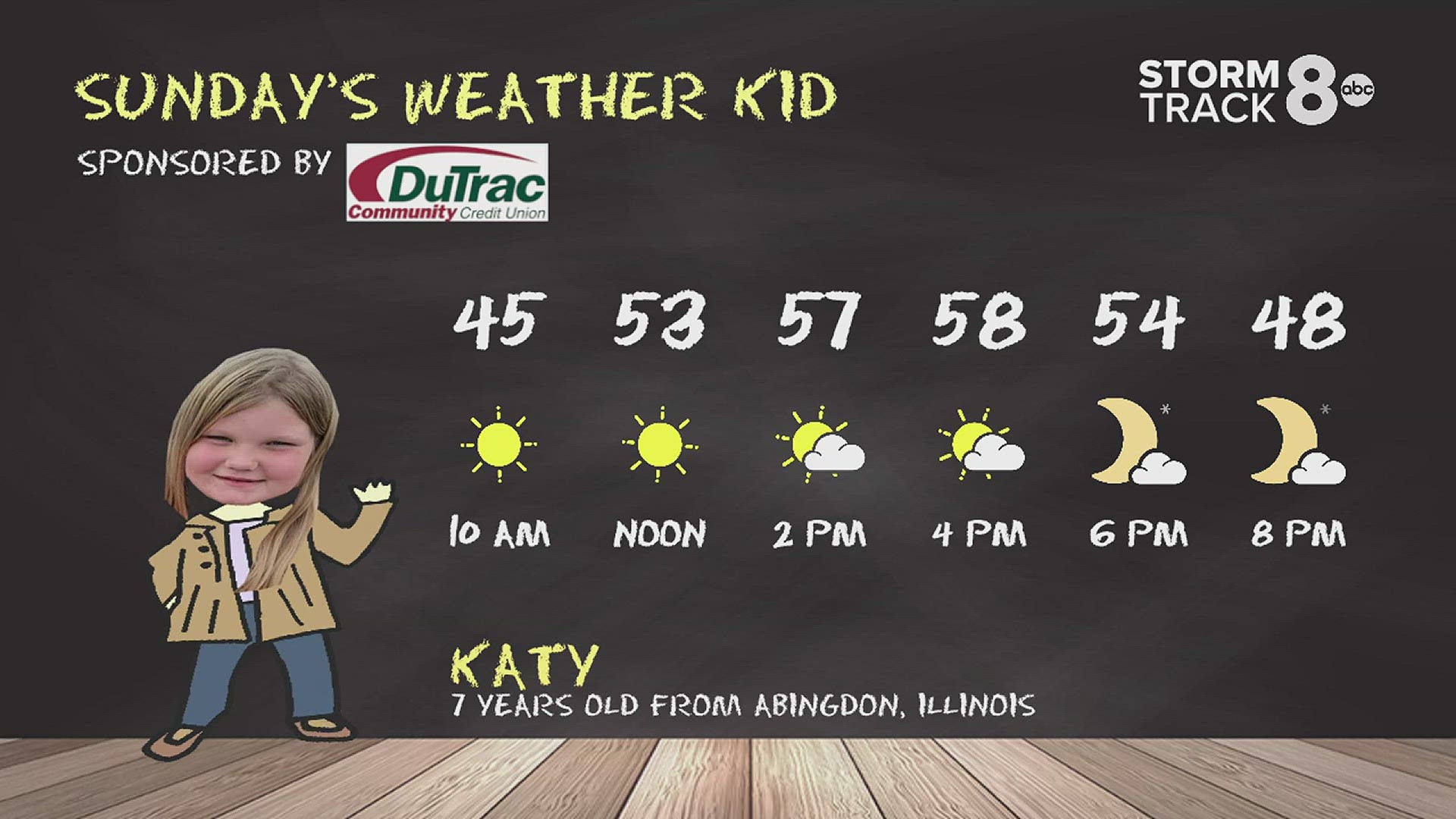 This week's weather kid is 7-year-old Katy from Abingdon, Illinois.