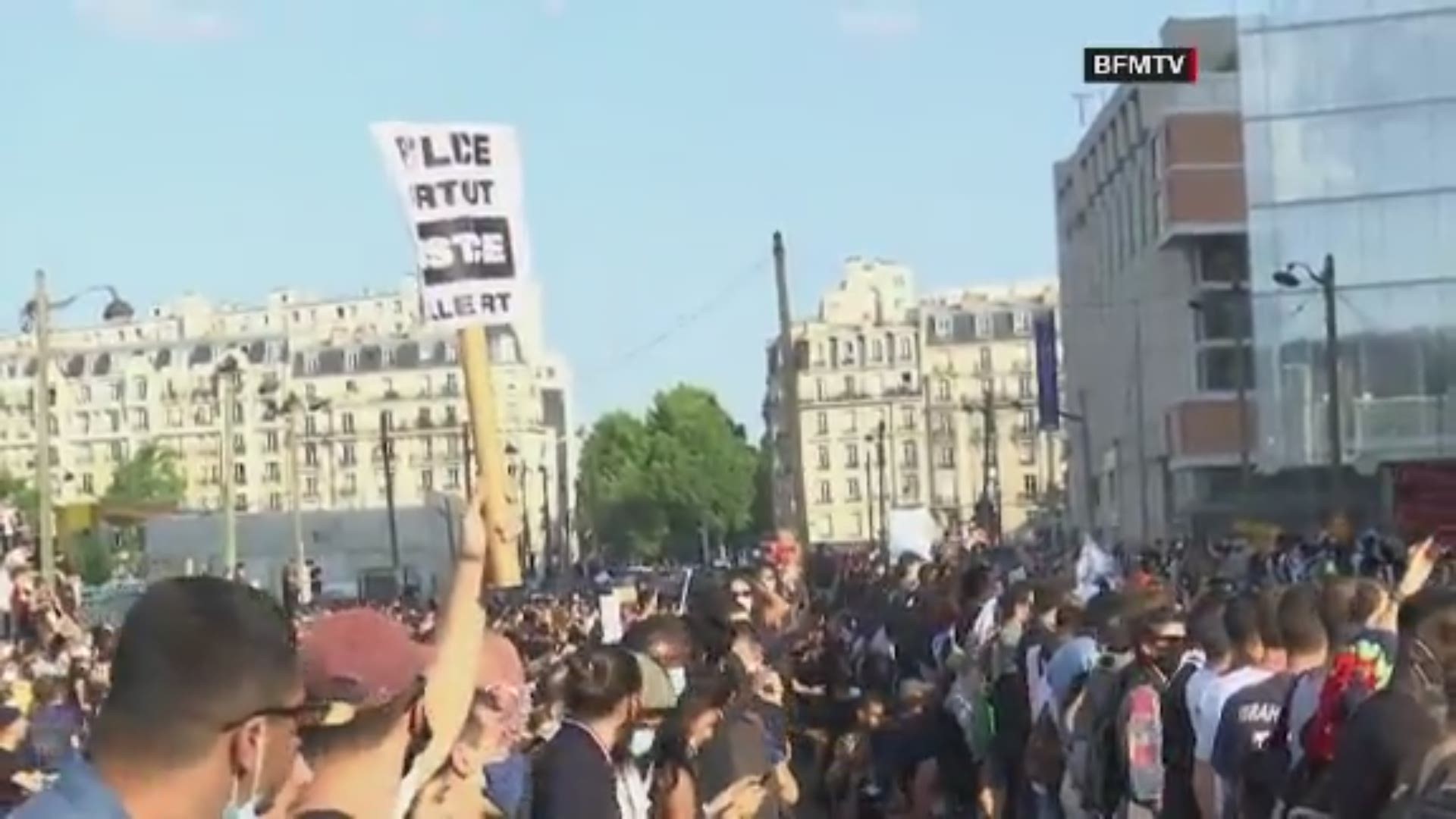 Crowds gathered in Paris for "illegal" Paris protest against police brutality on Tuesday.