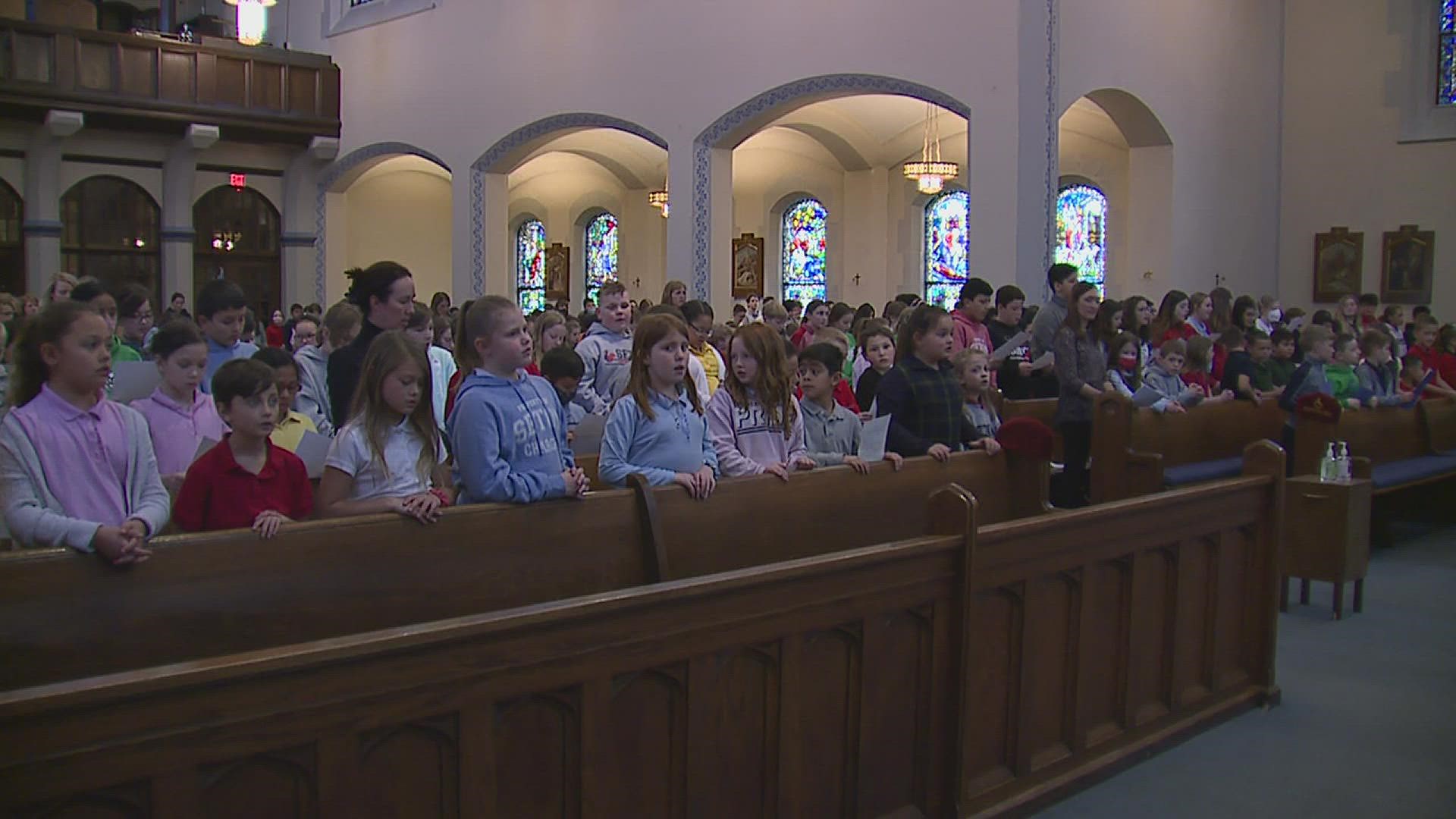 Students held a prayer service at Sacred Heart Church led by the school's second graders.