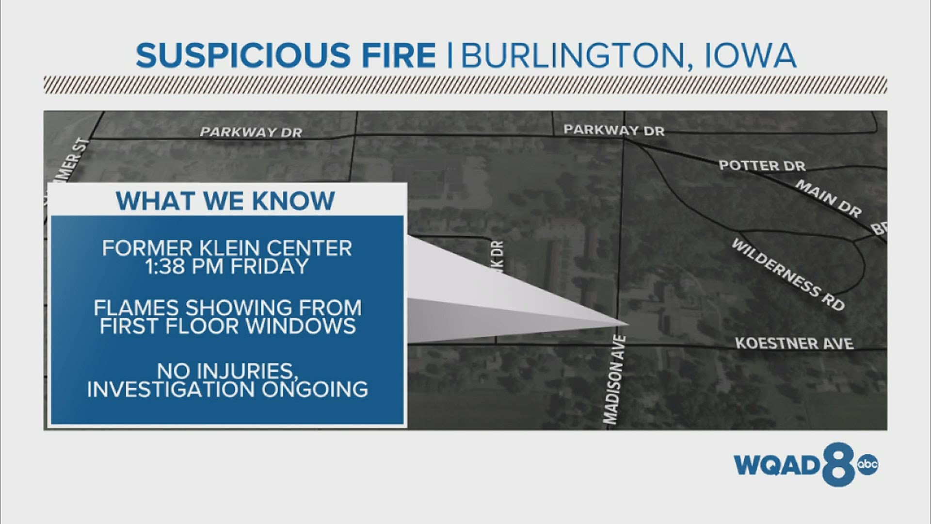A fire that broke out at the former Klein Center in Burlington is considered suspicious, according to Fire Marshal Mark Crooks.