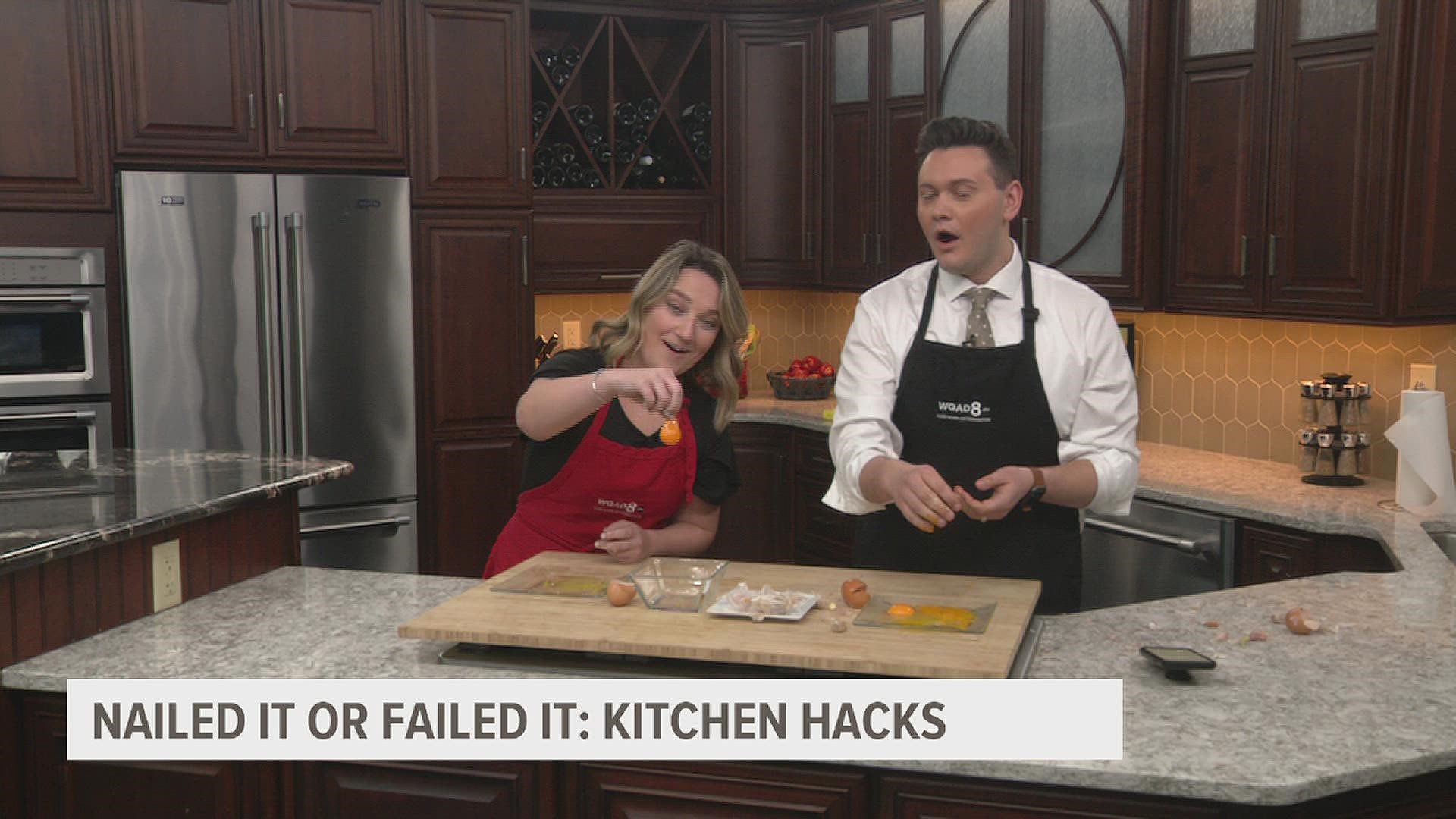 David and Morgan try a kitchen hack by using garlic to separate egg yolks