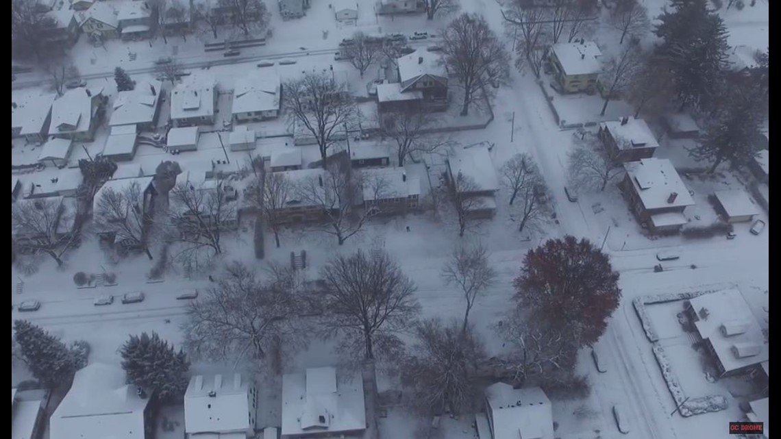 Drone footage captures weekend snowfall over Davenport, Iowa | wqad.com