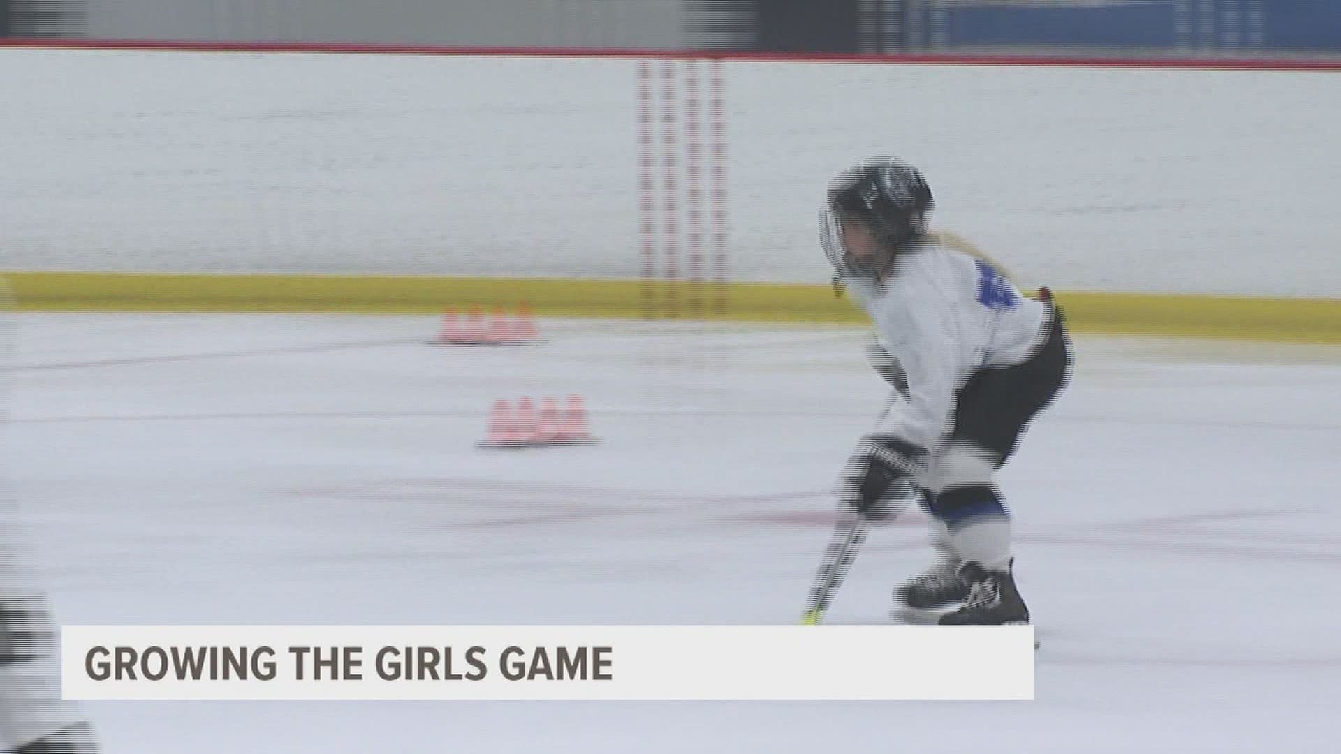A few years ago, just 17 girls were playing girls hockey down at the River's Edge. Now they're up to 50.
