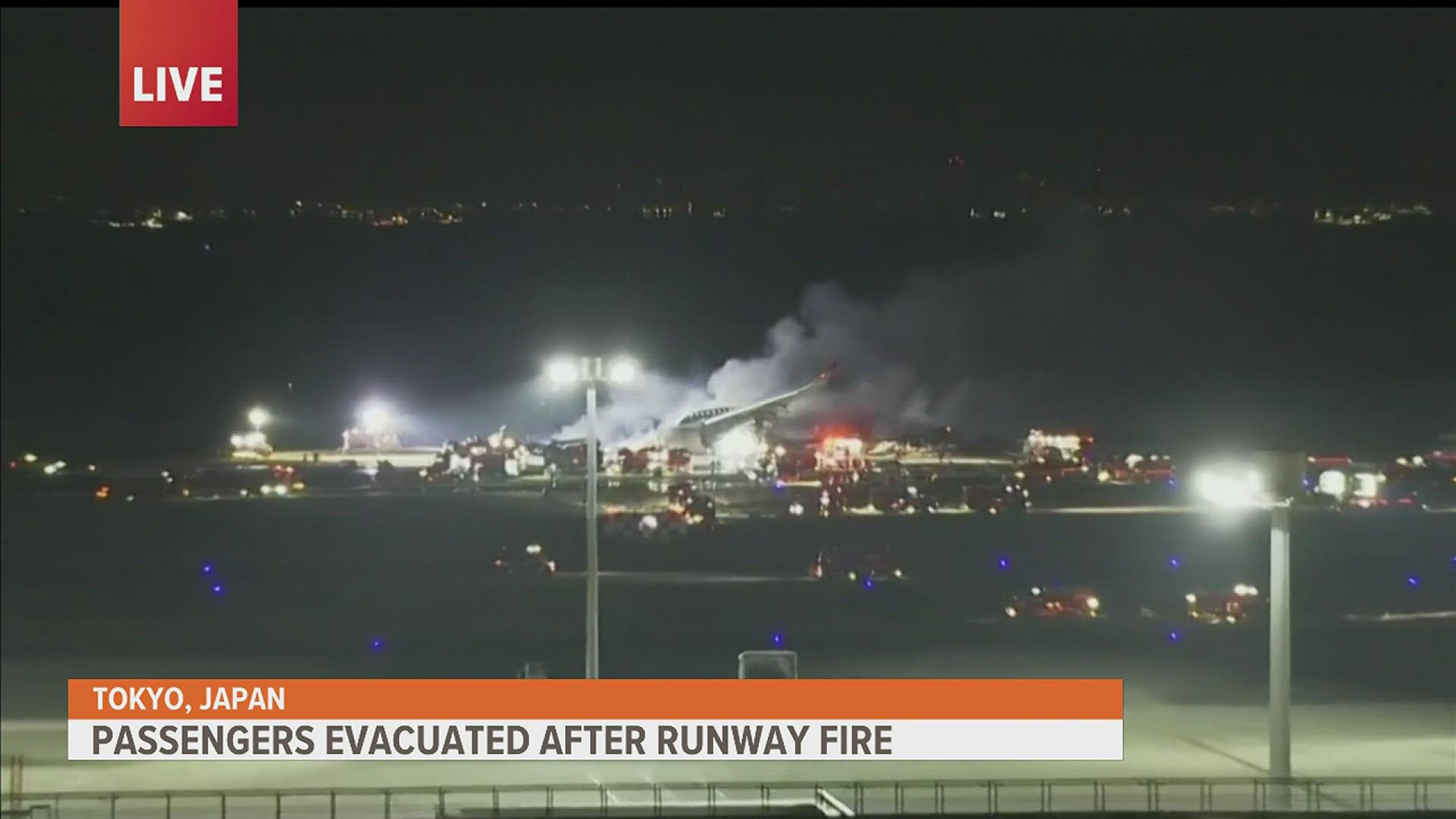 Tokyo officials say all passengers and crew on board were able to evacuate safely. This fire may have been created after the plane hit a coast guard aircraft.