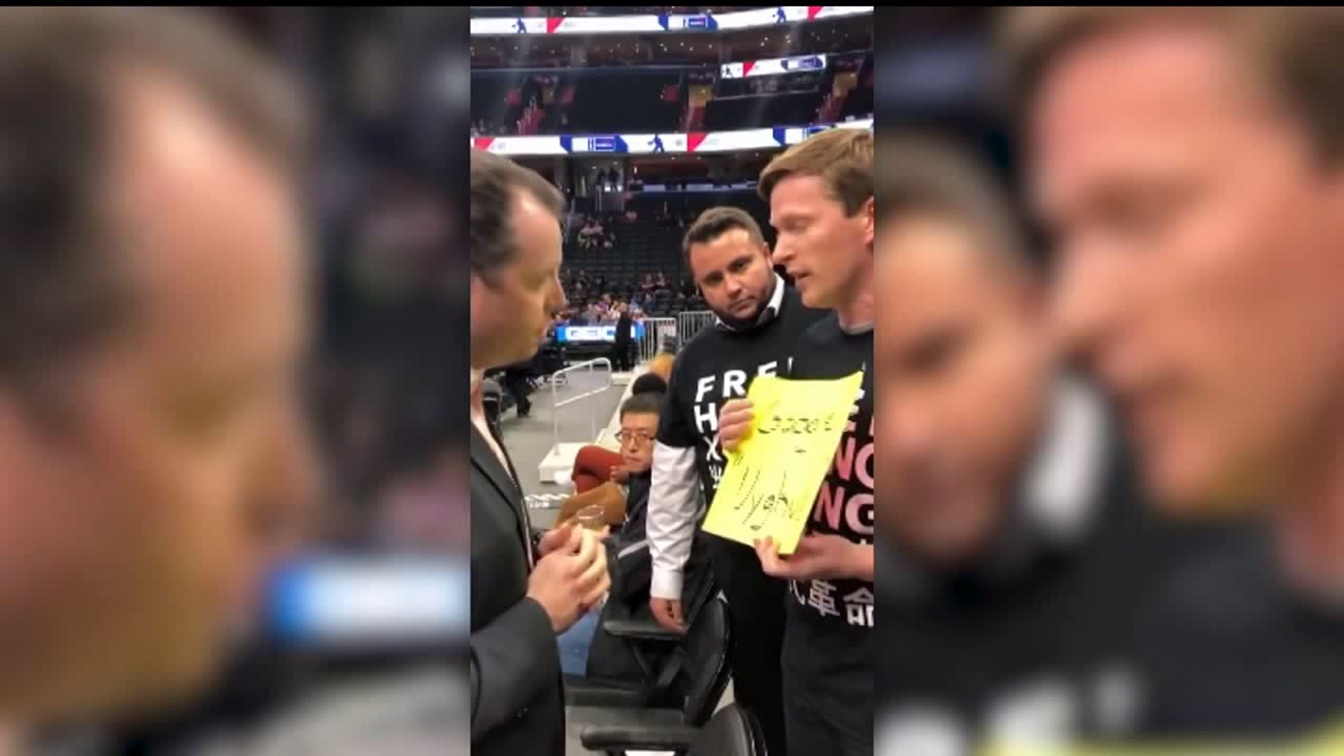 Protesters show support for Hong Kong at Wizards game