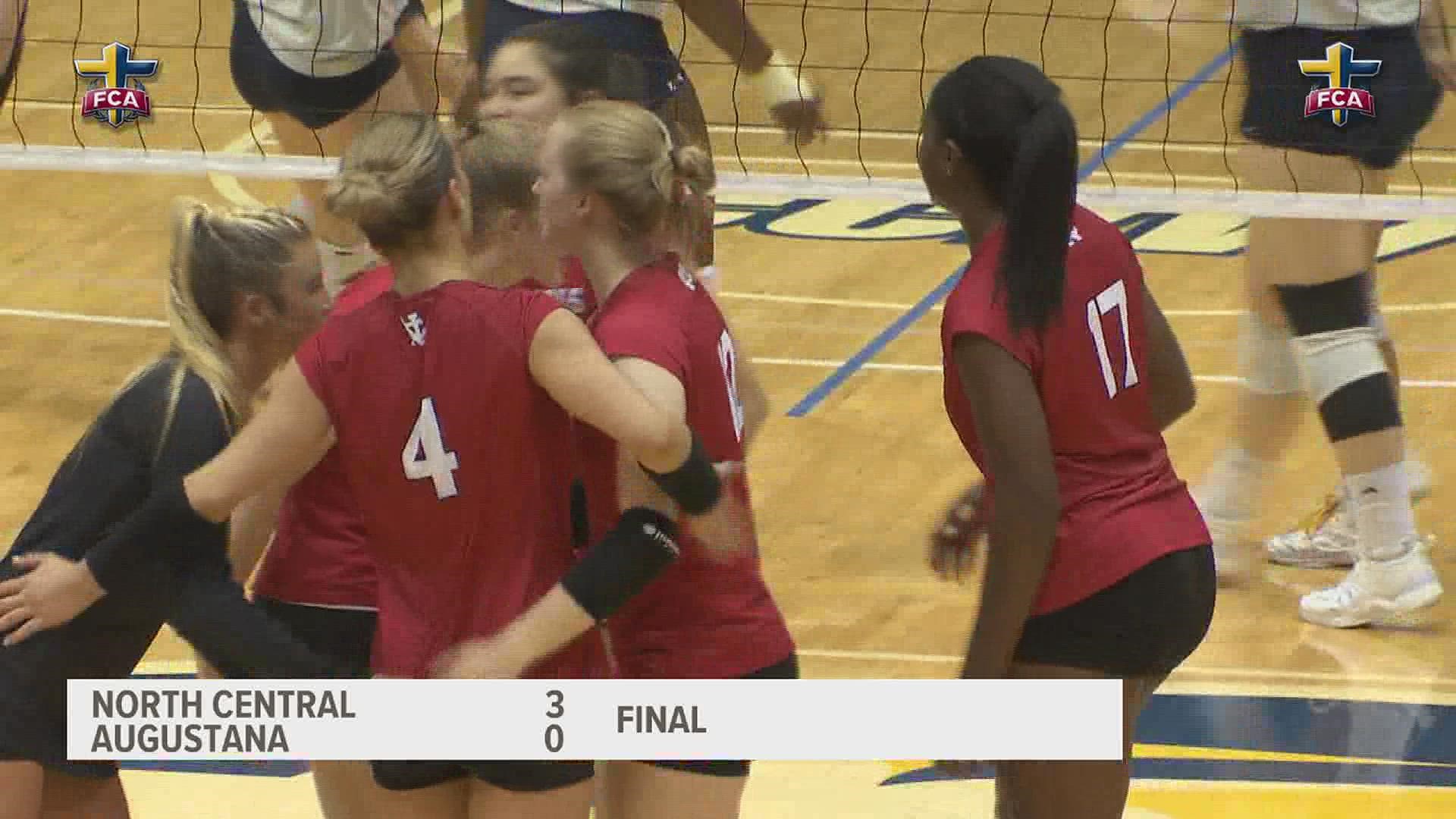 North Central ended Augie's five-game winning streak with a 3-0 sweep on Tuesday.