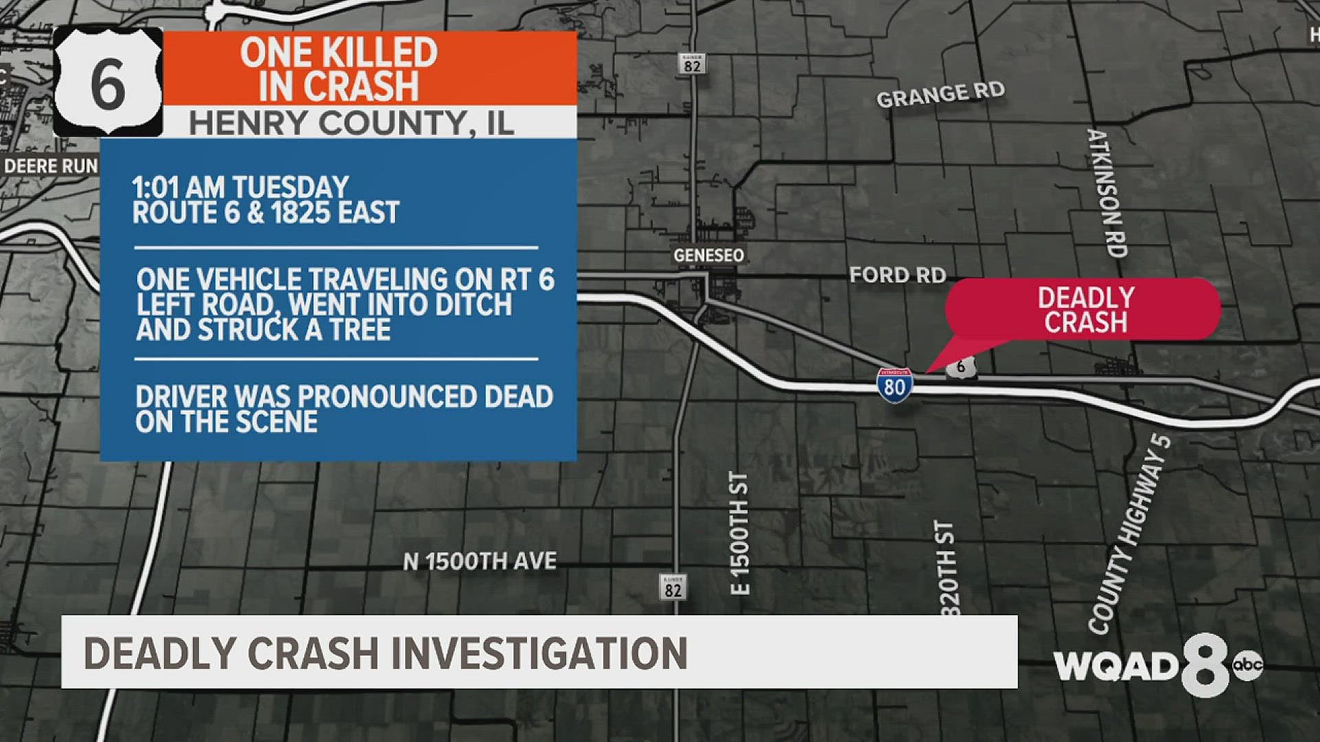 The accident happened around 1 a.m. Tuesday. Police are investigating how the crash occurred, after finding a car had veered off the road and collided with a tree.