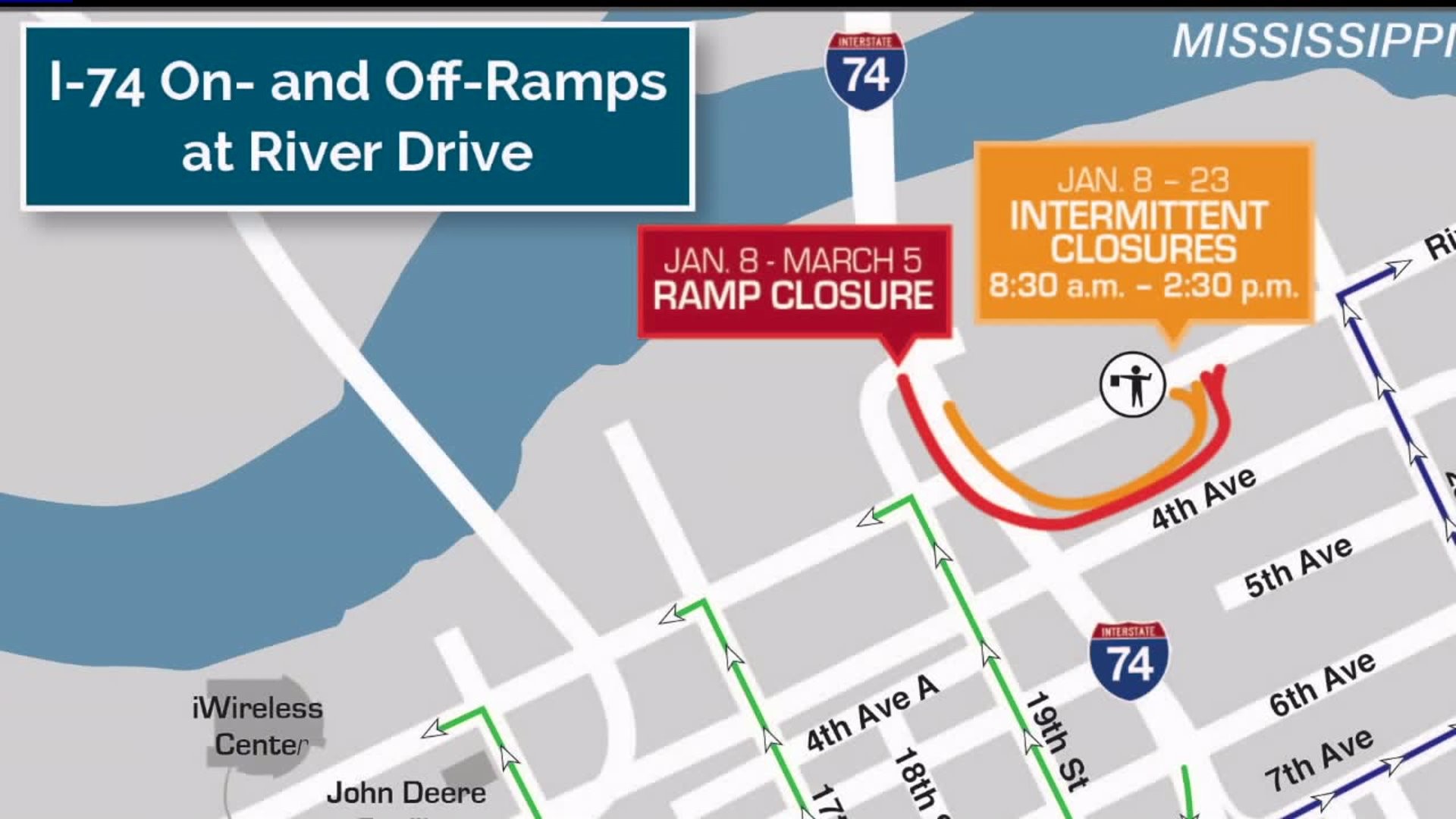 I-74 ramp closures will affect River Drive traffic in Moline