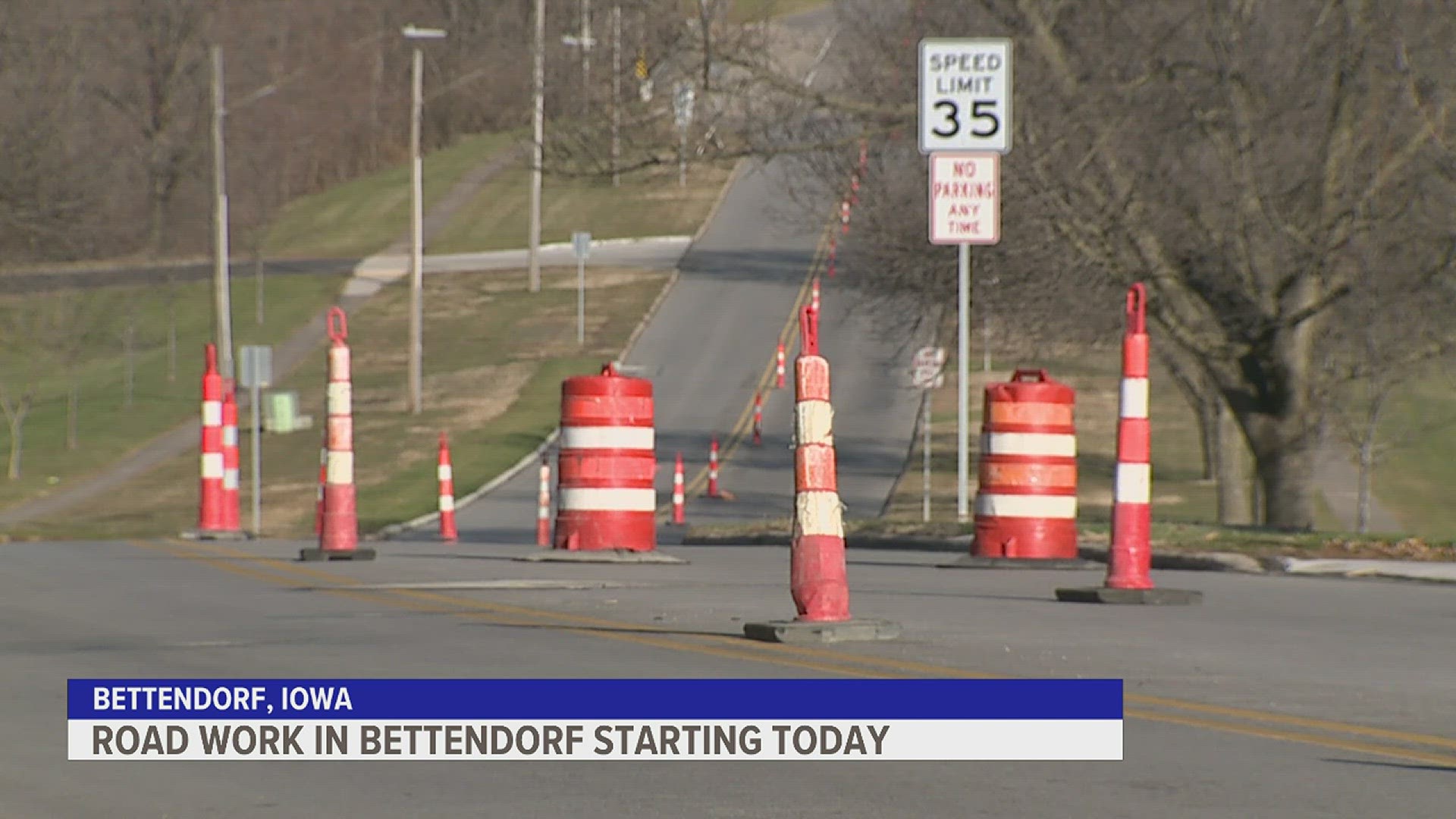 The northbound lanes of 23rd Street near Middle Road in Bettendorf are closed as crews install a new water service near The Landing.