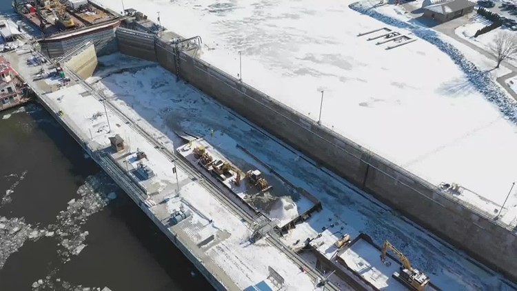 Get a glimpse at the bottom of the Mississippi River: Lock 15 is drained right now for maintenance and repairs