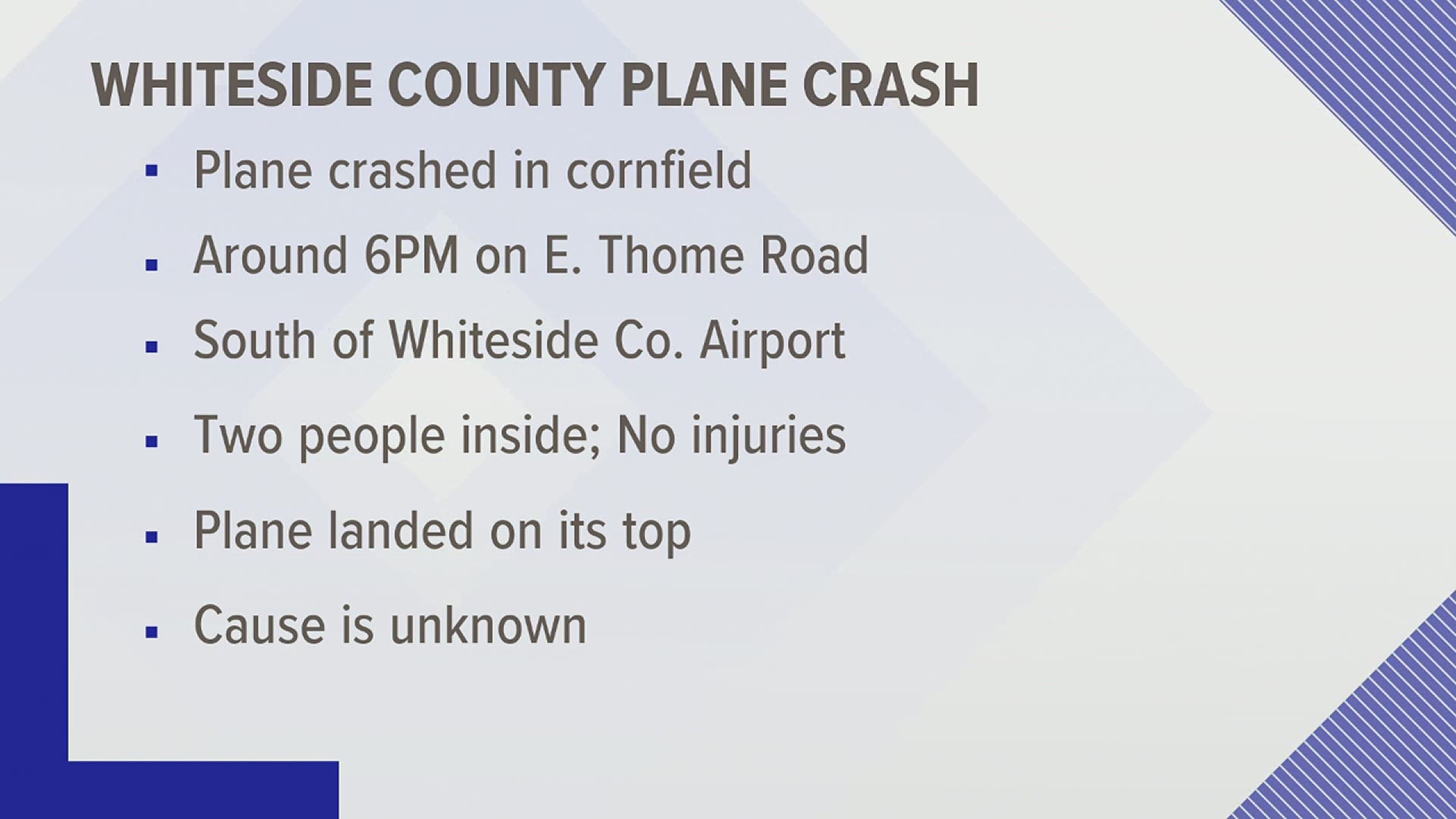 Authorities say the plane crashed in a cornfield south of the Whiteside County Airport.