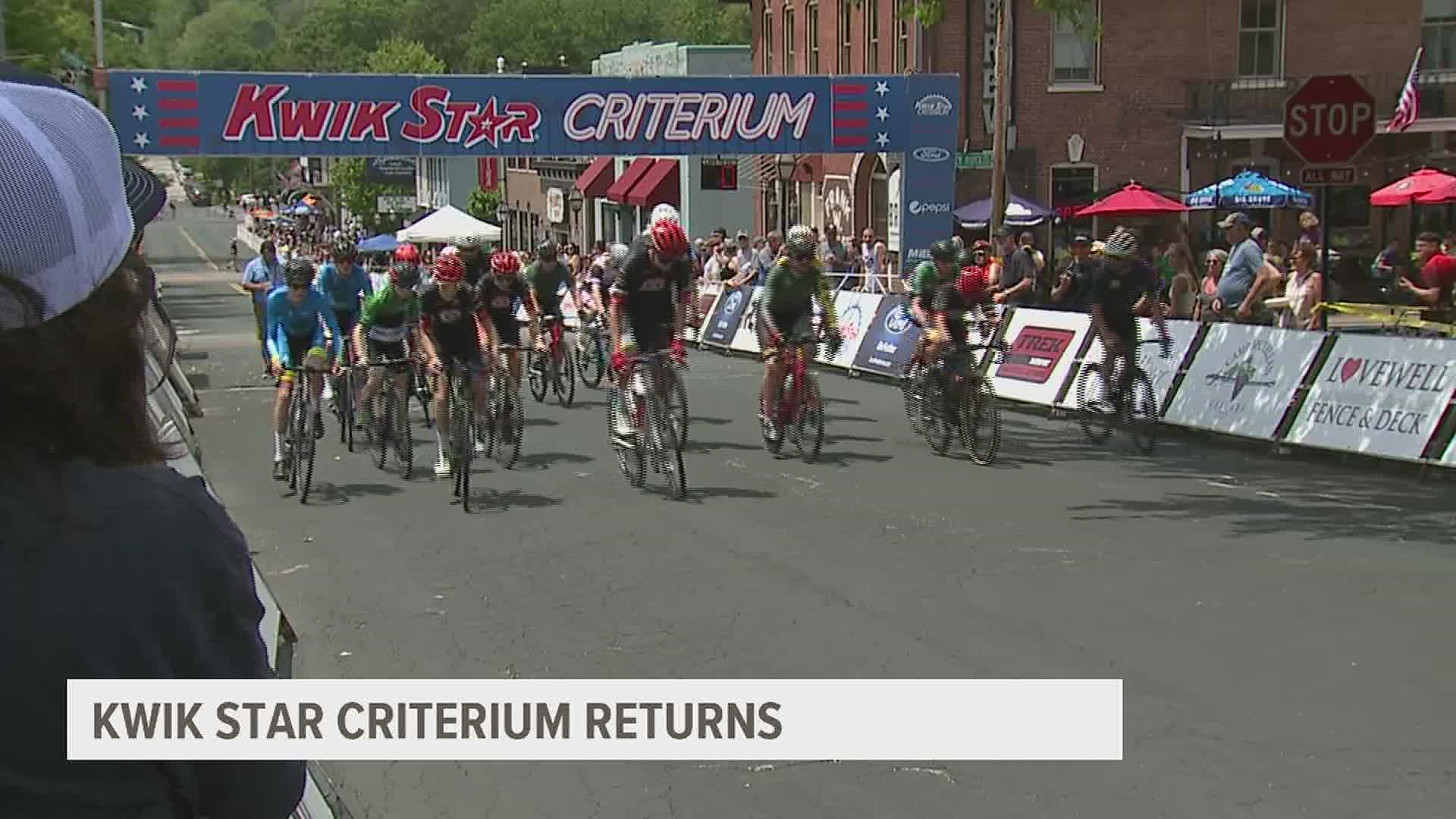 Cyclists raced through the streets of East Davenport as the Kiwk Star Criterium race returned to the Quad Cities after a two-year break.