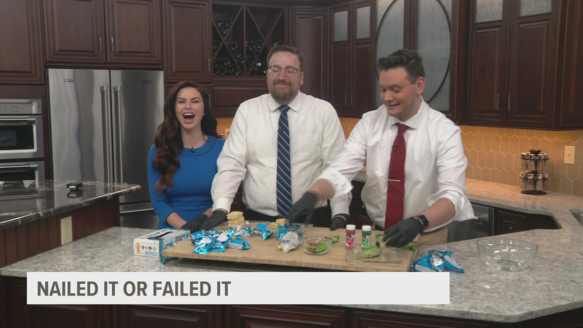 David, Ann and Andrew try making Rice Krispies Christmas trees! Do you think they nailed it or failed it?