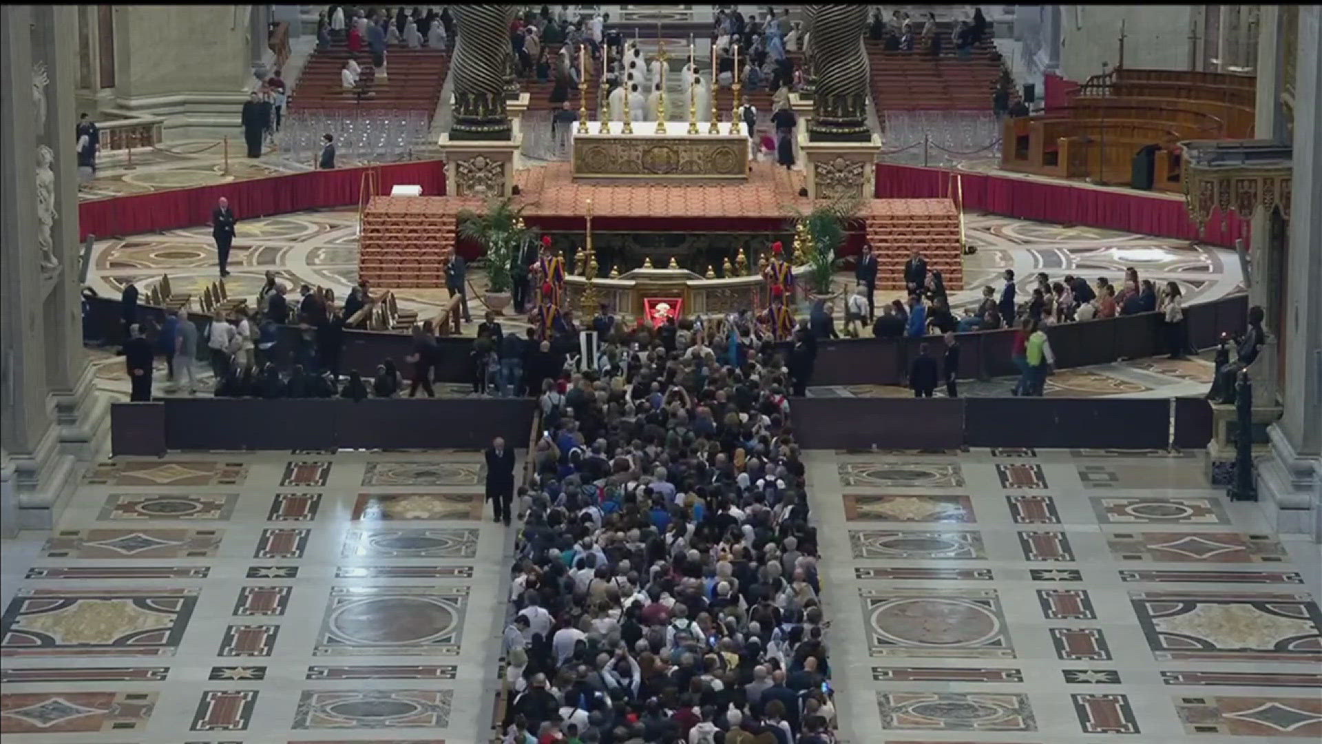 Earlier this morning, the room filled with clergymen gathered inside the Basilica to share prayers for the late Pope Francis.