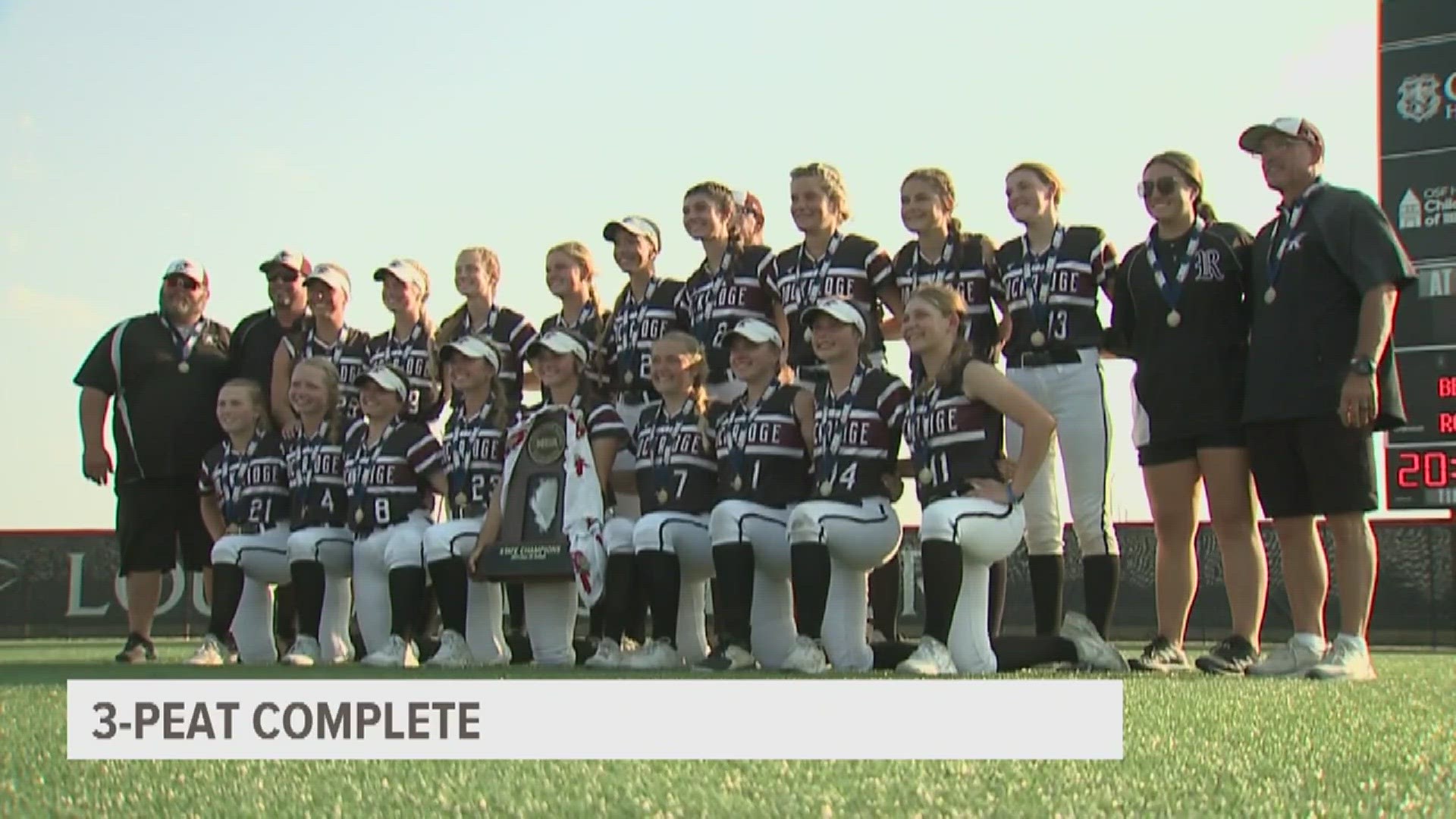 Rockridge Softball becomes the third team to win three straight State Championships. They are 102-1 in the last three years.