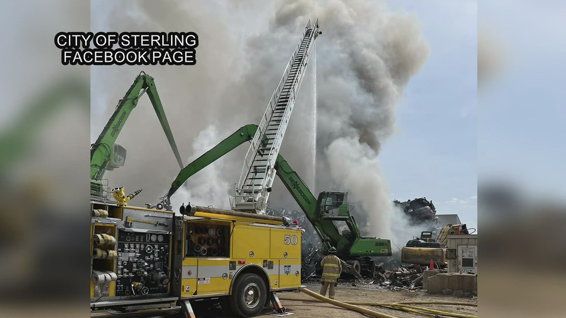 An outdoor pile of crushed and shredded materials had caught fire, according to officials.