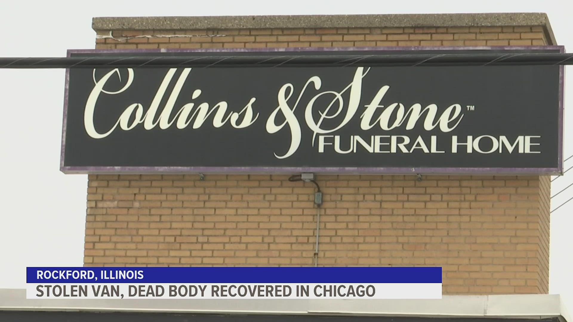 Rockford Police tweeted Monday evening that the body previously missing from a stolen funeral home van has been found.