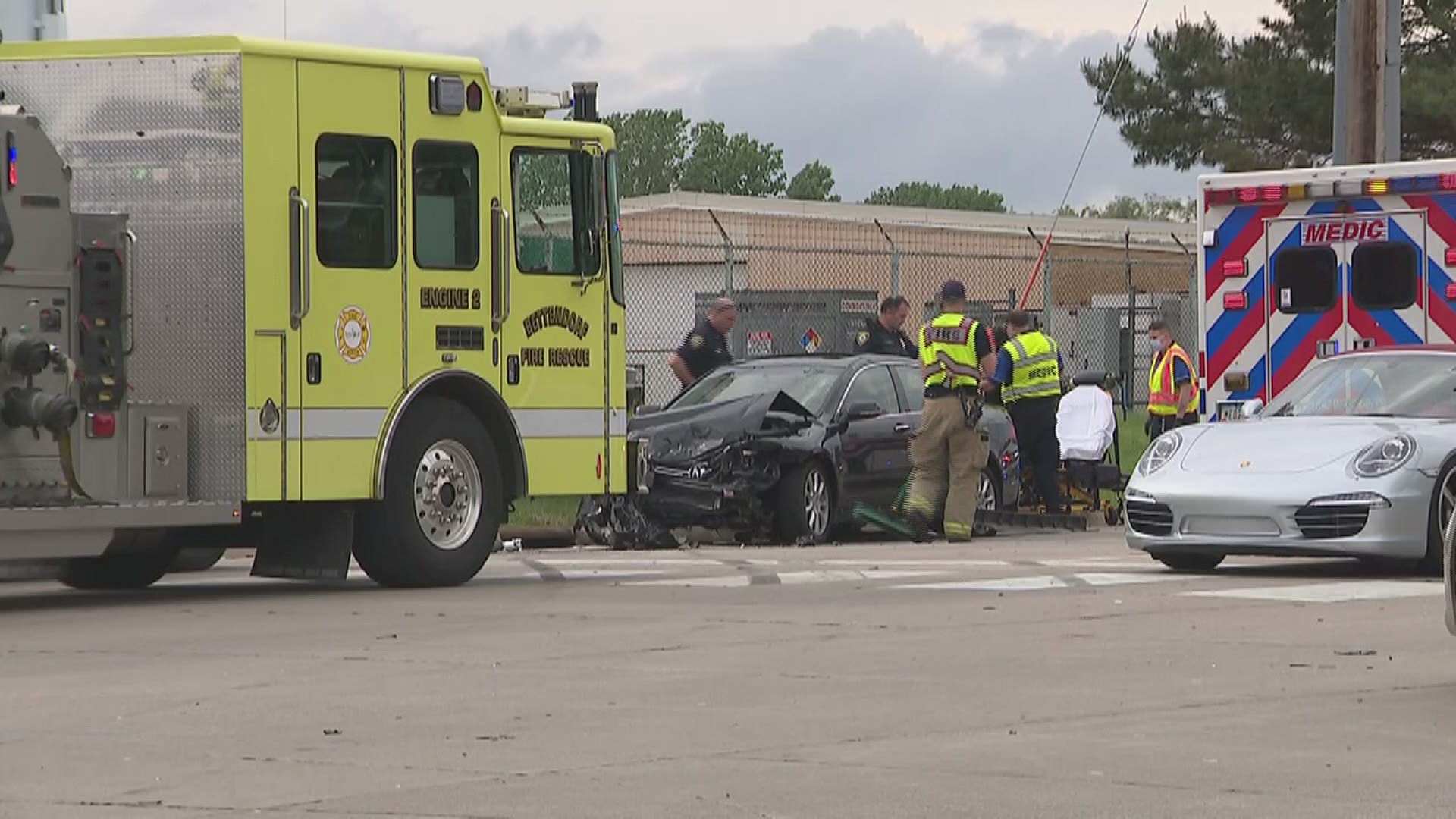 Bettendorf police were chasing a car through the streets Tuesday afternoon when three cars crashed and brought rush hour traffic to a halt.