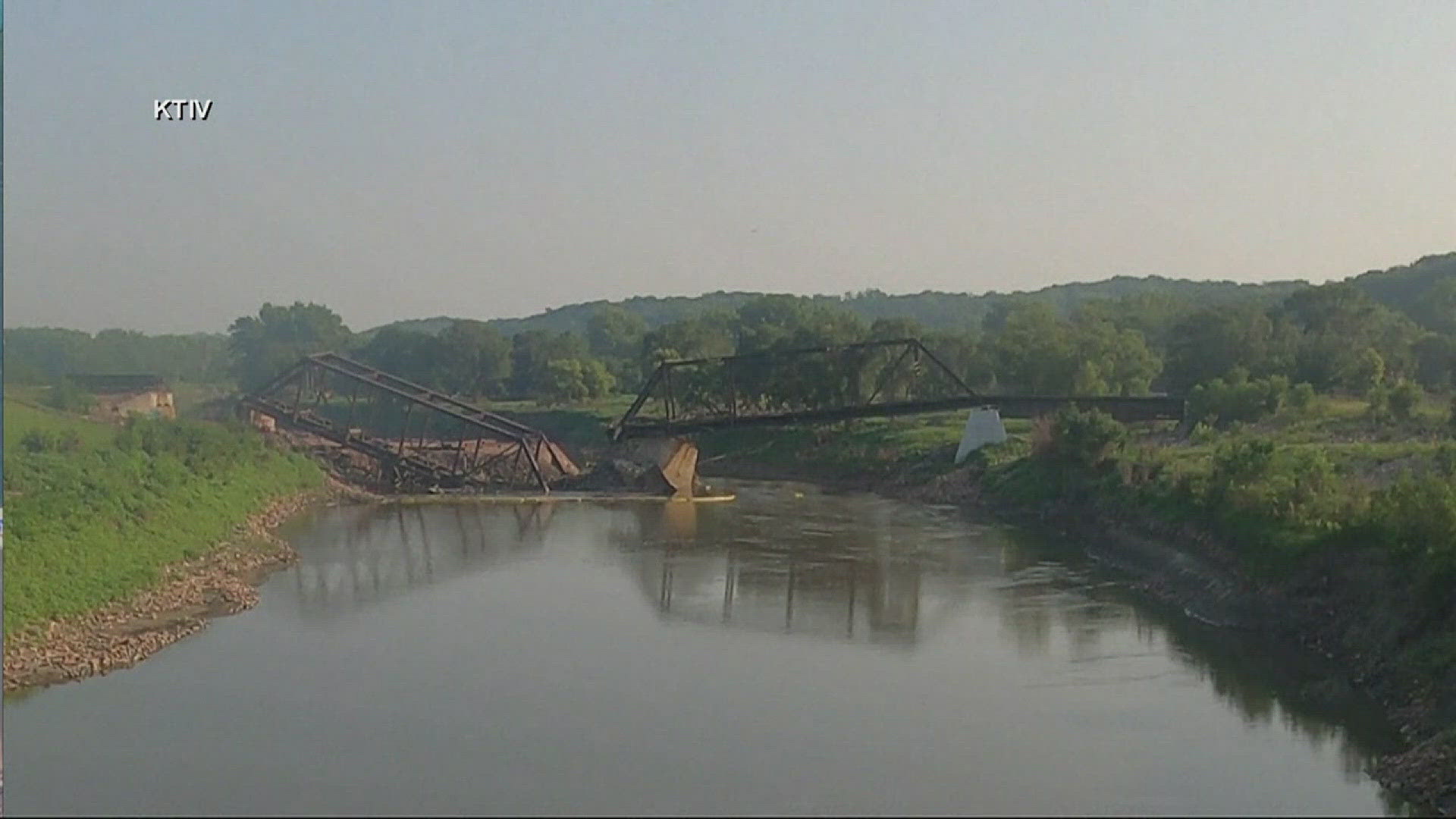 The crews used a controlled explosion to blow up the rest of the hanging portion of the bridge on Monday after floods caused the bridge to begin collapsing.