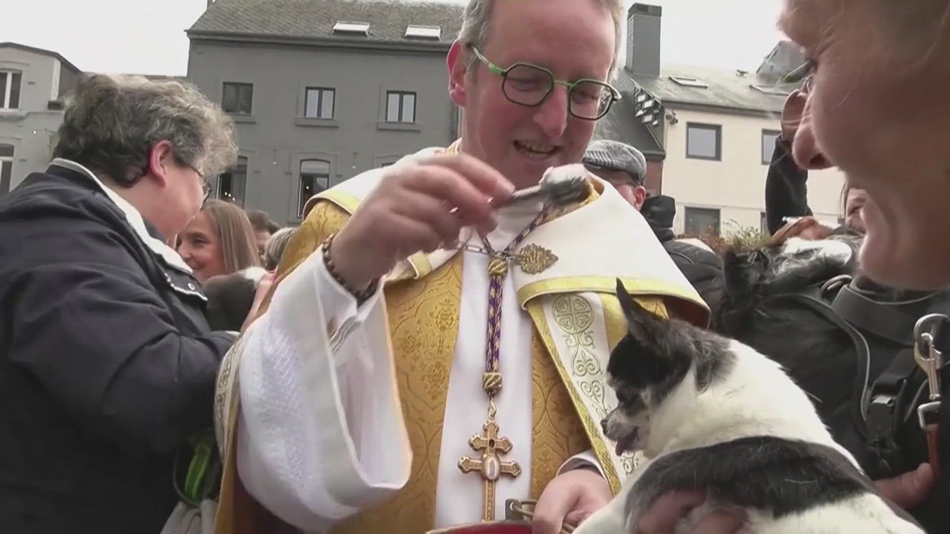 Many animal owners gathers outside of the church in hope the church's priest will bless their pet. 