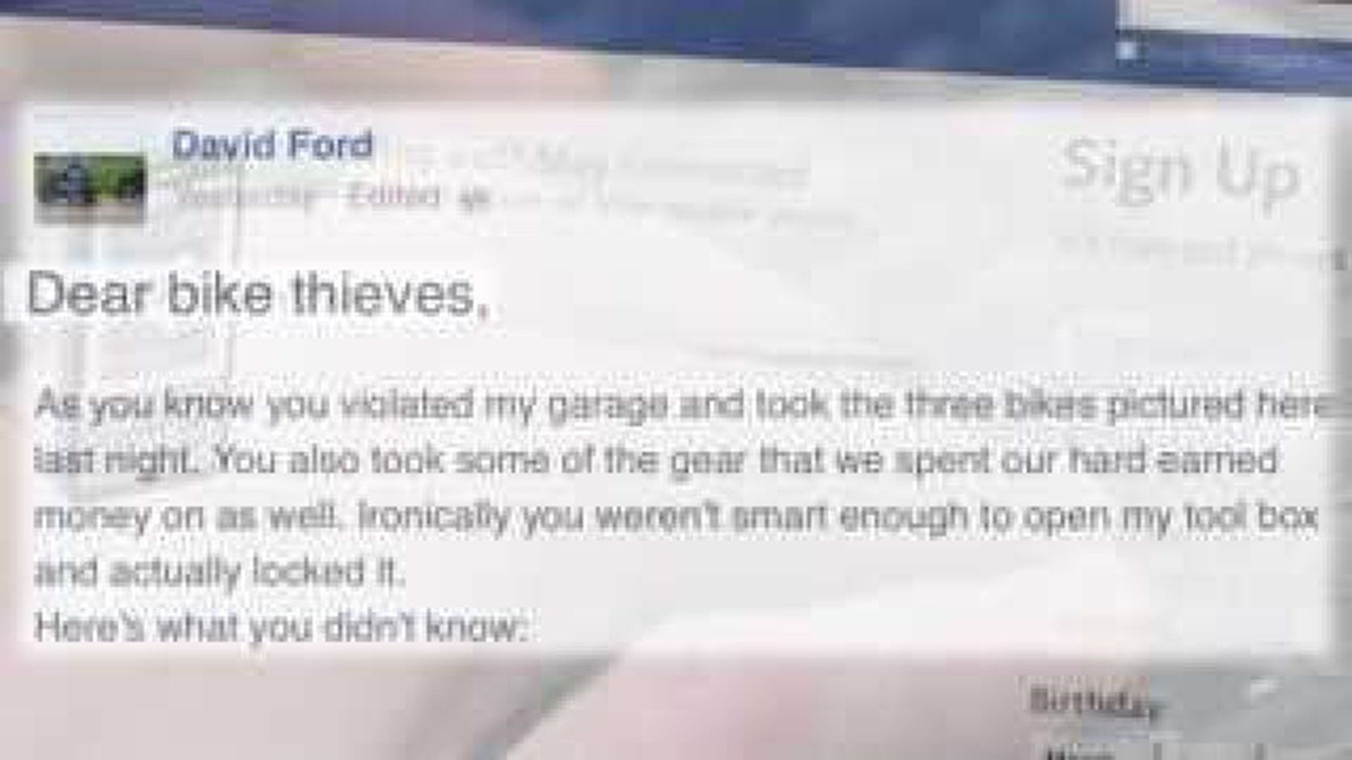 Man posts his wish for burglars on Facebook