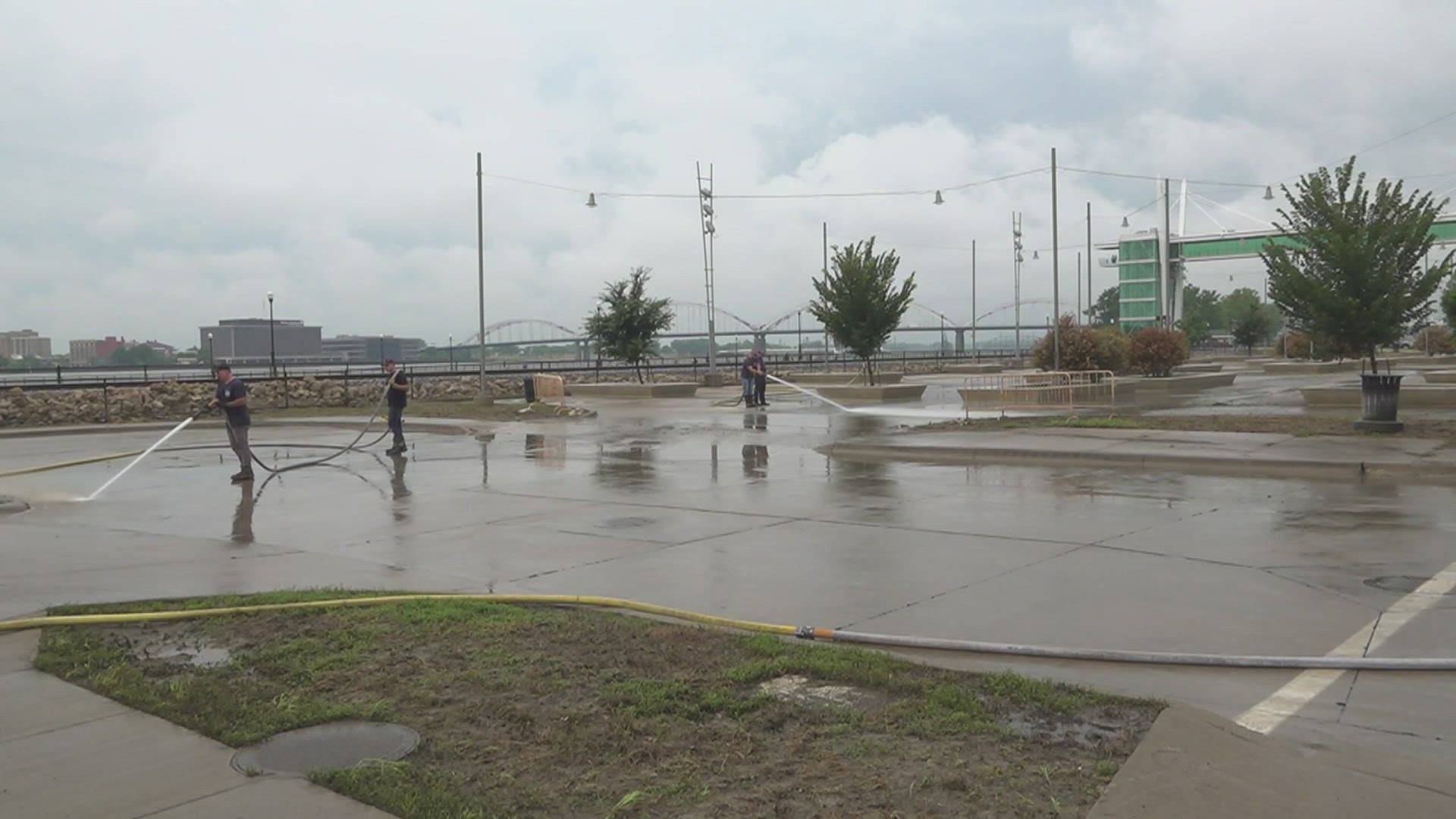 The fire department was clearing out mud and debris on River Drive Wednesday.