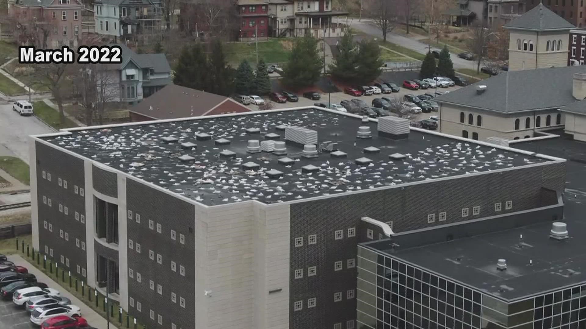 Hundreds of sandbags have been on top of the jail's roof as a temporary fix after severe weather damage in early March.