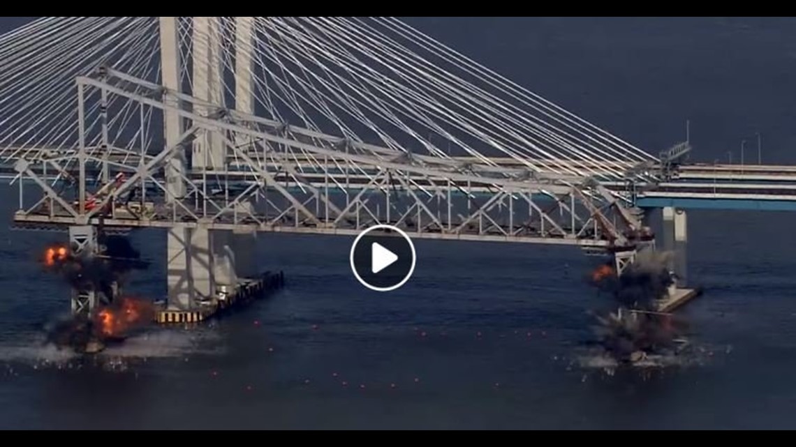 Old Tappan Zee Bridge plunges into the Hudson River in spectacular  controlled explosion - ABC News