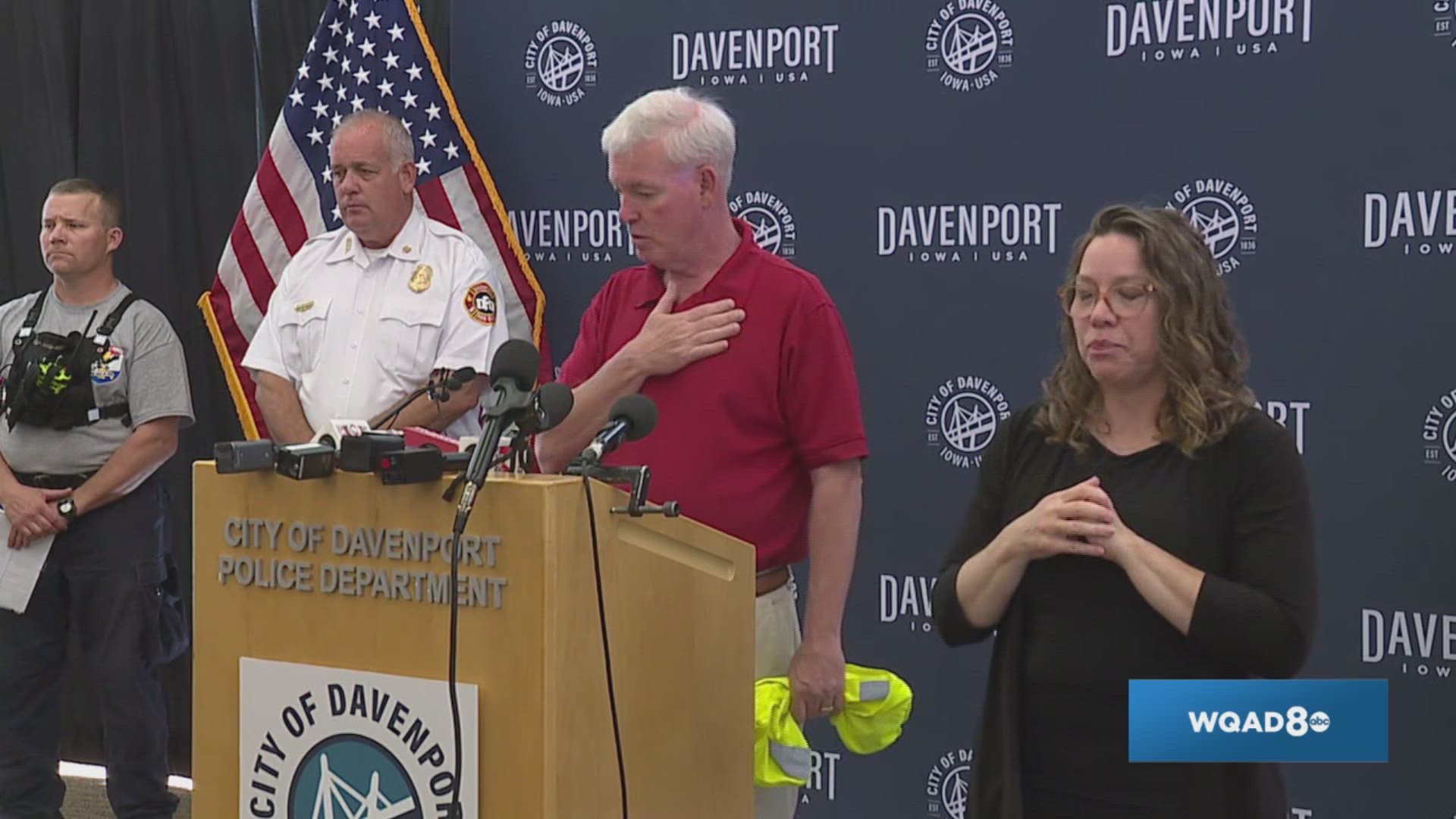 Davenport Mayor Mike Matson was joined by fire and law enforcement officials with an update on the collapsed apartment building.