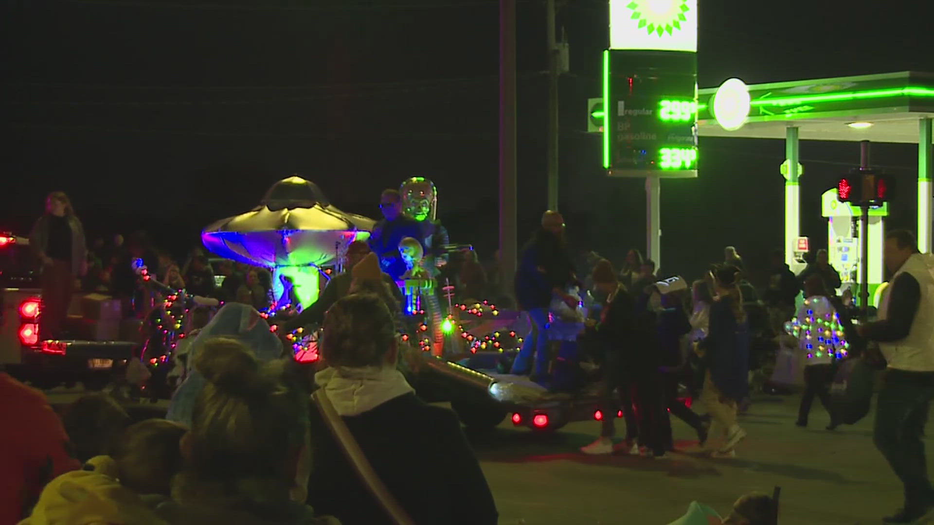 The streets were taken over by people rushing to gather a sweet treat thrown from the parade floats.