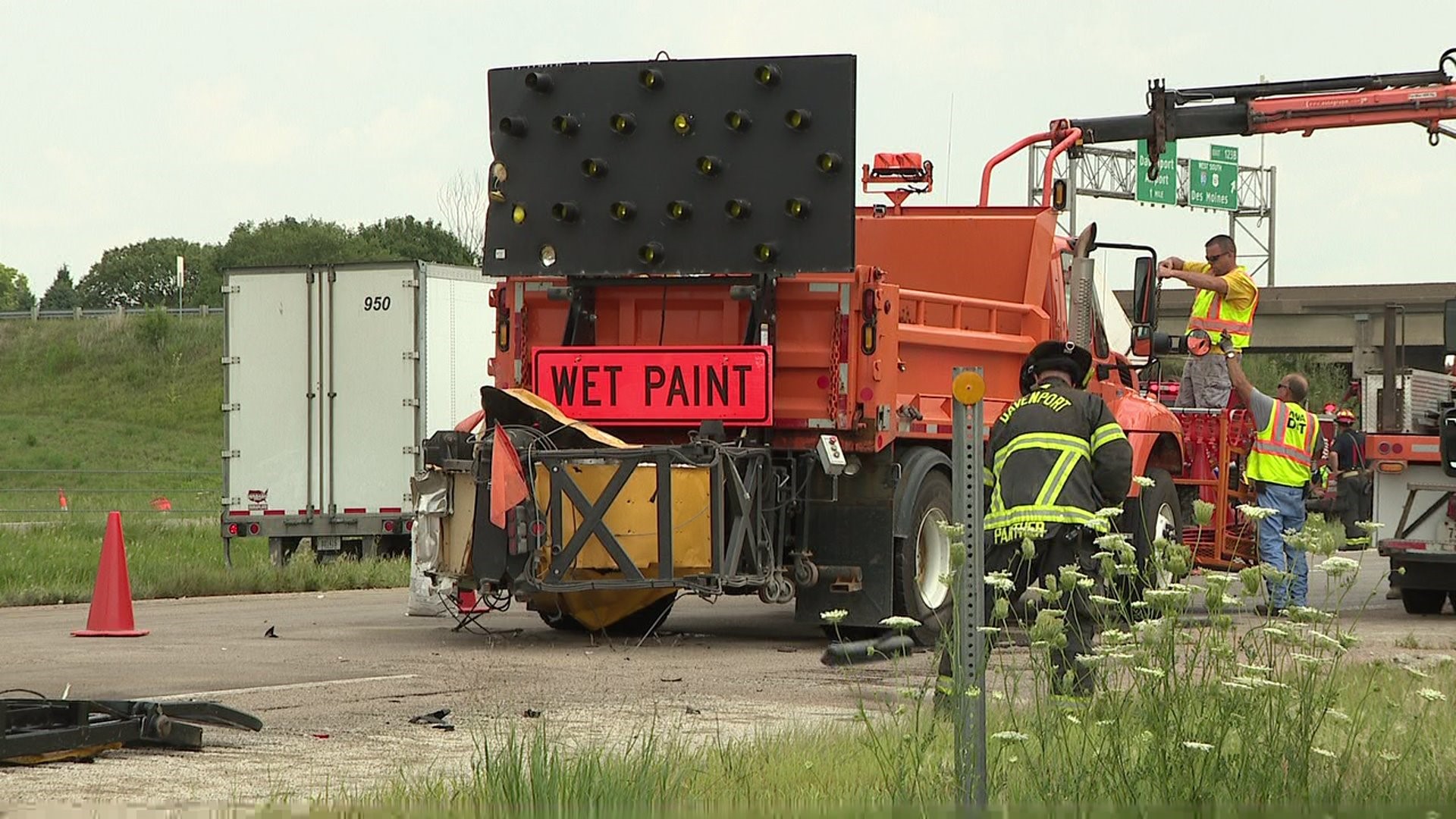 Semi crashes into IDOT paint truck