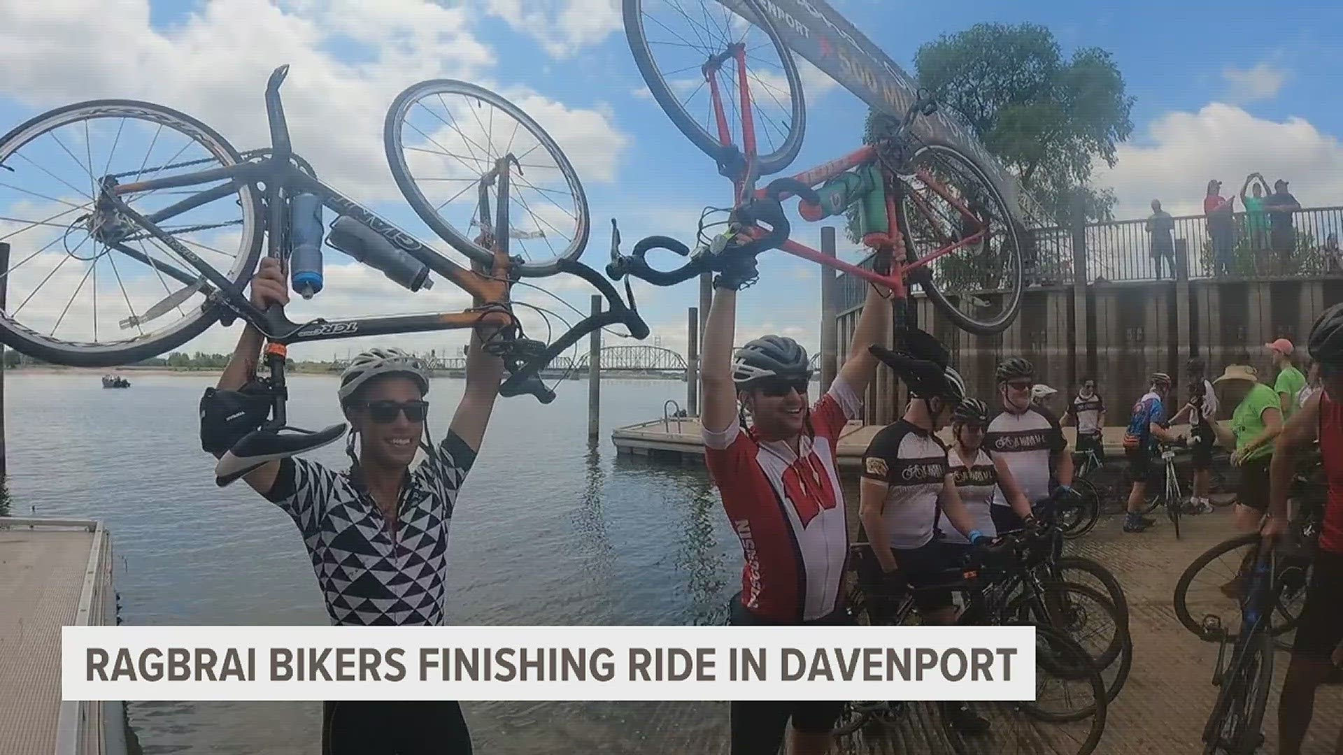 Thousands or bike riders dipped their tires into the Mississippi River to celebrate their finishing of the ride.