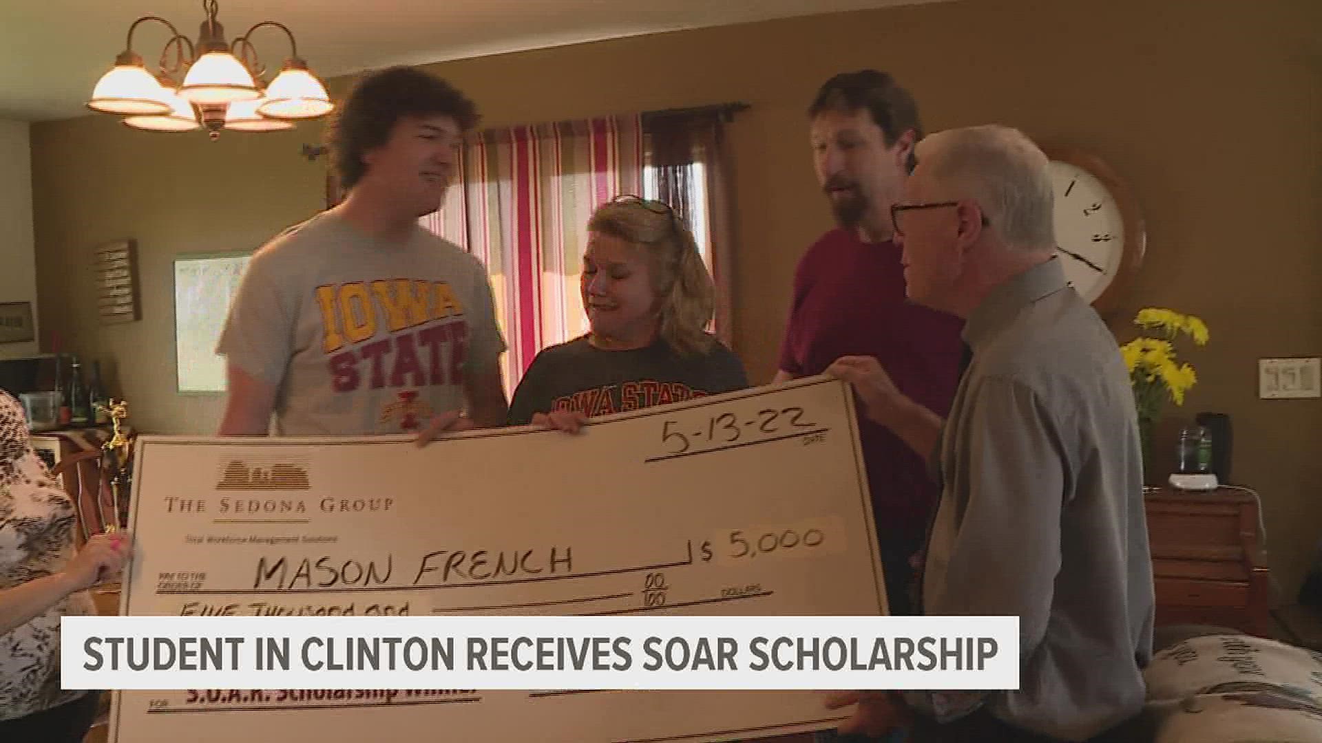 Seventeen-year-old Mason French of Clinton is one of three high school seniors receiving a $5,000 SOAR scholarship from The Sedona Group and WQAD News 8 this year.