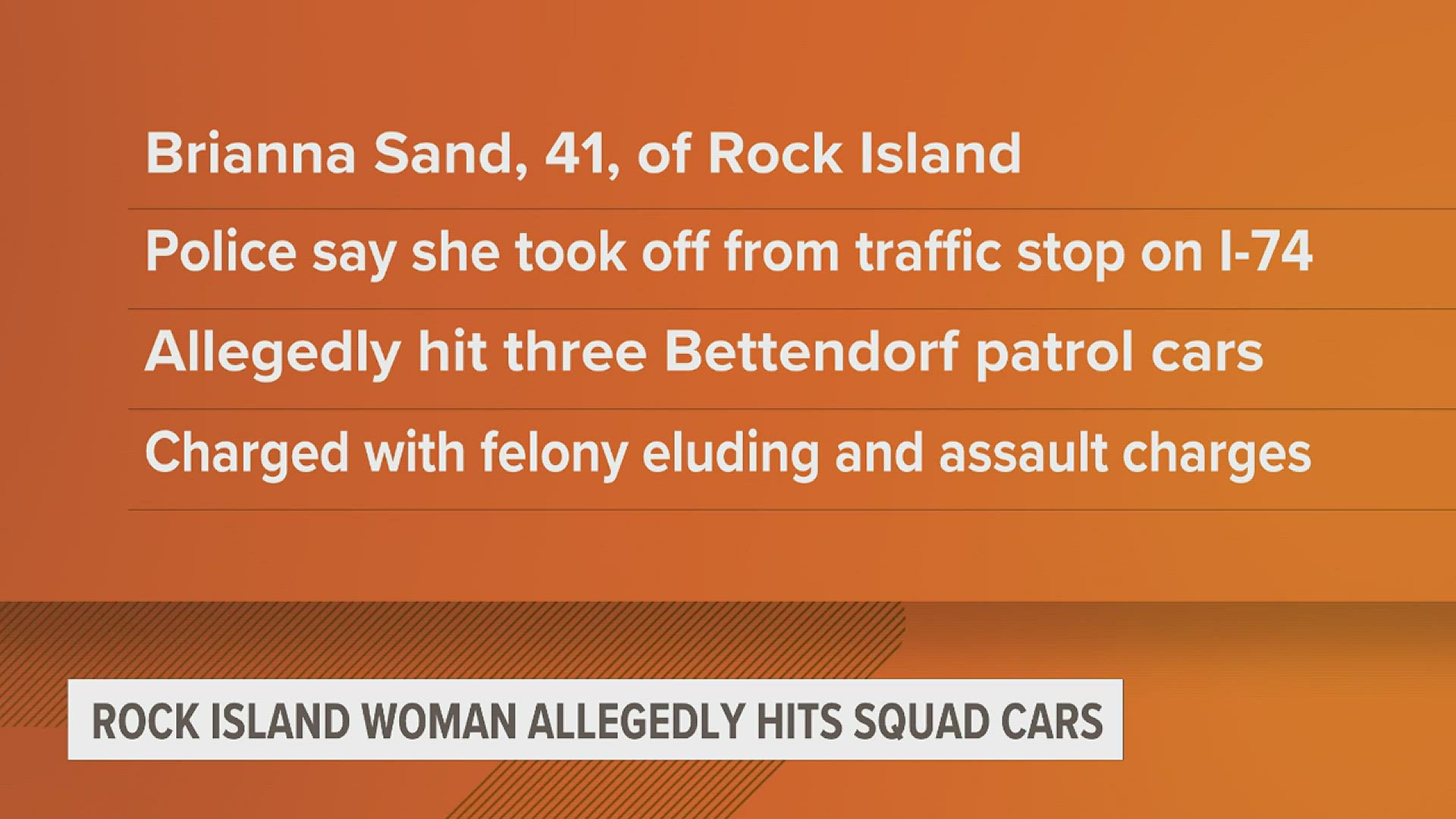 Bettendorf police attempted to pull over Rock Island resident Brianna Sand along I-74 Tuesday morning. Sand took off in her car, causing over $10,000 in damages.