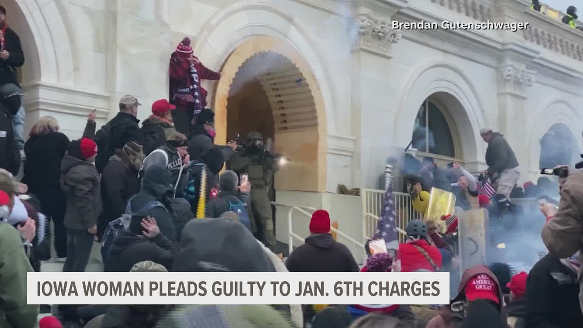 Deborah Sandoval, of Des Moines, was scheduled to stand trial Wednesday in Washington, D.C., but instead pleaded guilty to the charge of entering the Capitol.
