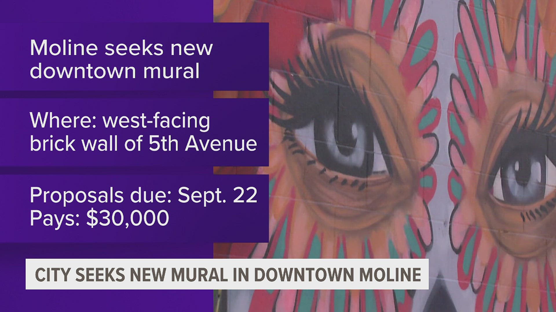 The Moline Public Art Commission is partnering with Quad City Arts for the new mural and is offering $30,000 for the project. Proposals are due by Sept. 22.