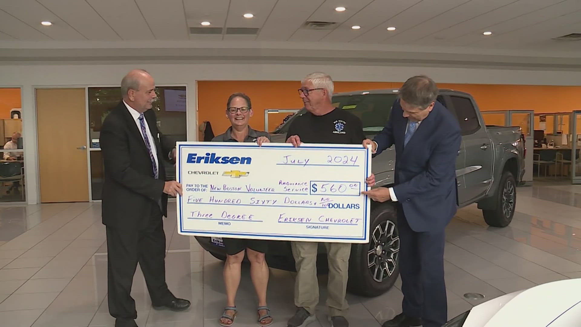 The New Boston Volunteer Ambulance received $560 through the Three Degree Guarantee, $20 each day WQAD forecasts the high temperature within three degrees.