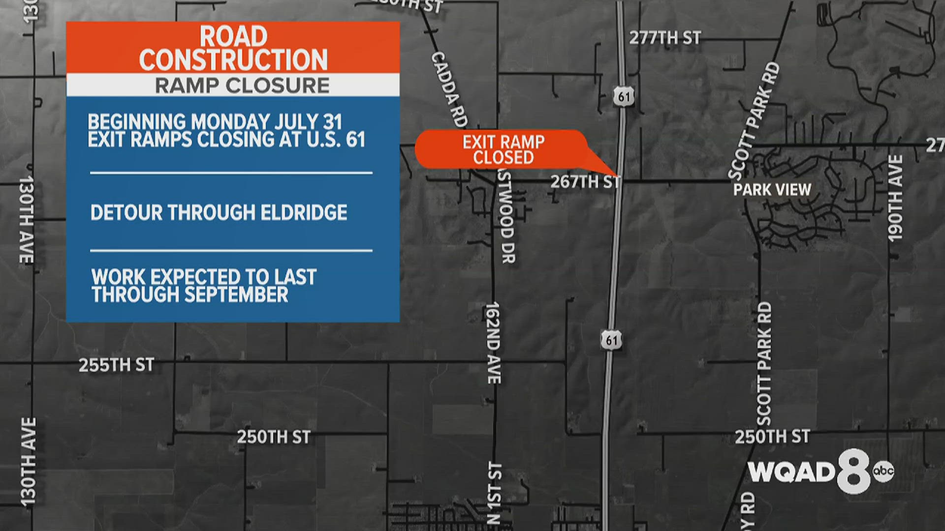 Road construction is underway in both Iowa and Illinois, so plan accordingly for traffic changes. MidAmerican Energy is holding public meetings for upcoming changes.