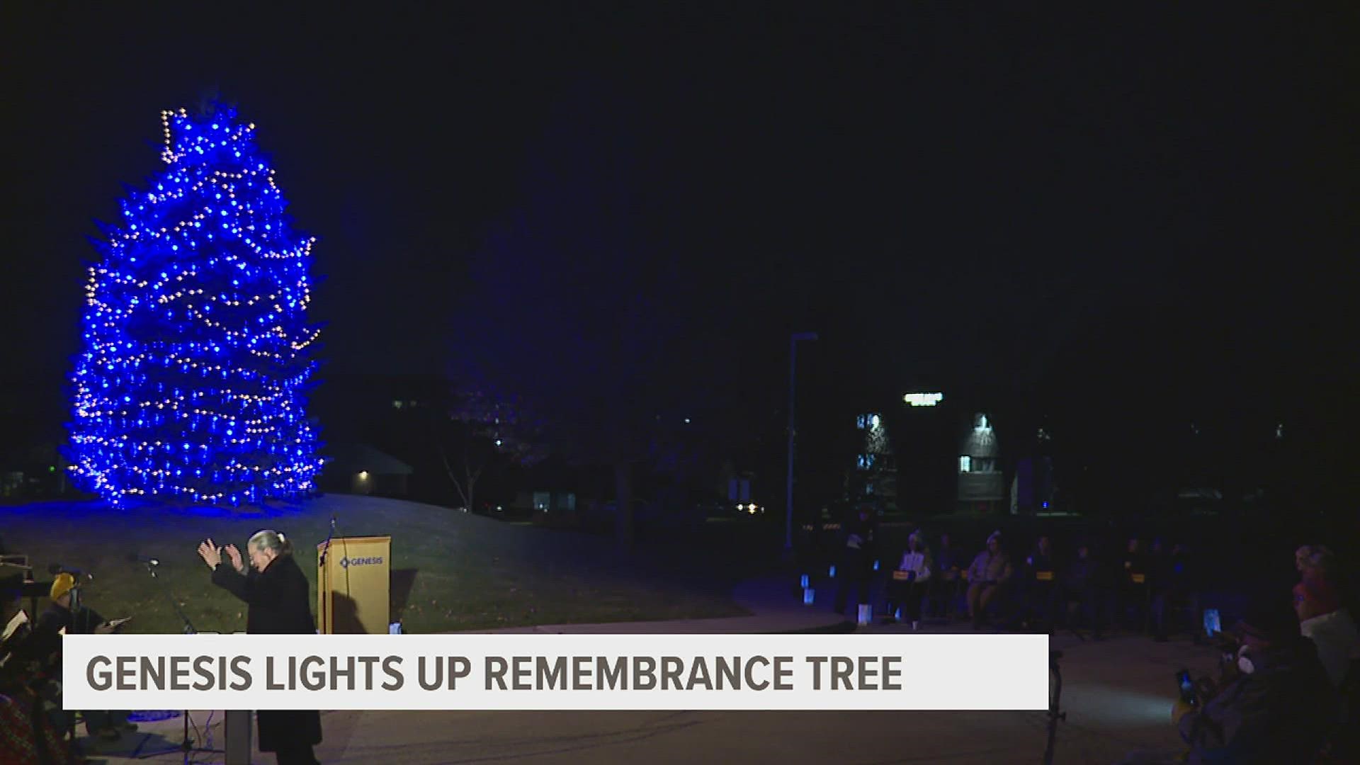 The annual ceremony lit up the hospital's Clarissa C. Cook Hospice House in blue in Bettendorf.